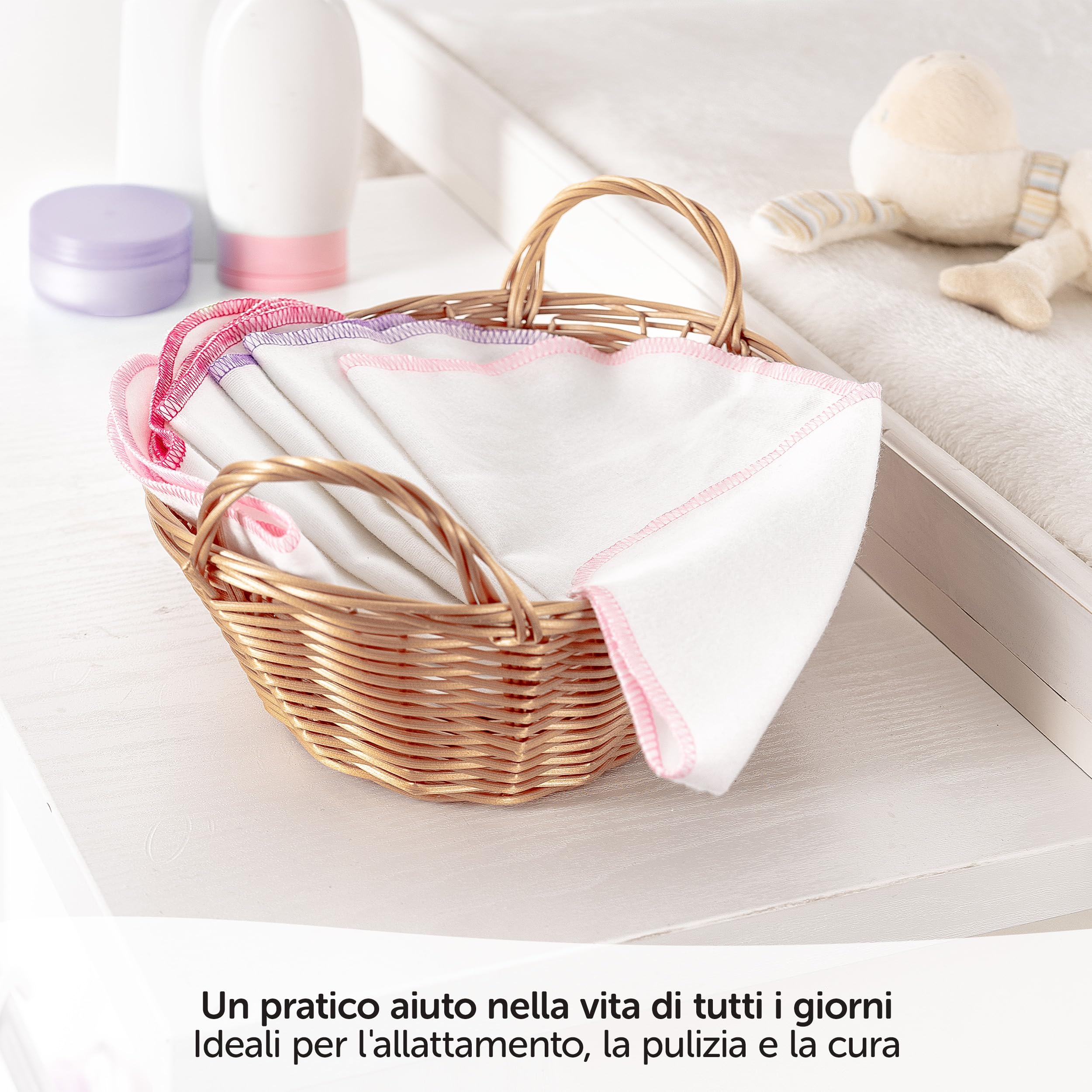Salviette Neonato 100% Cotone 30x30 cm Oeko-Tex Standard 100 Bianchi Rosa