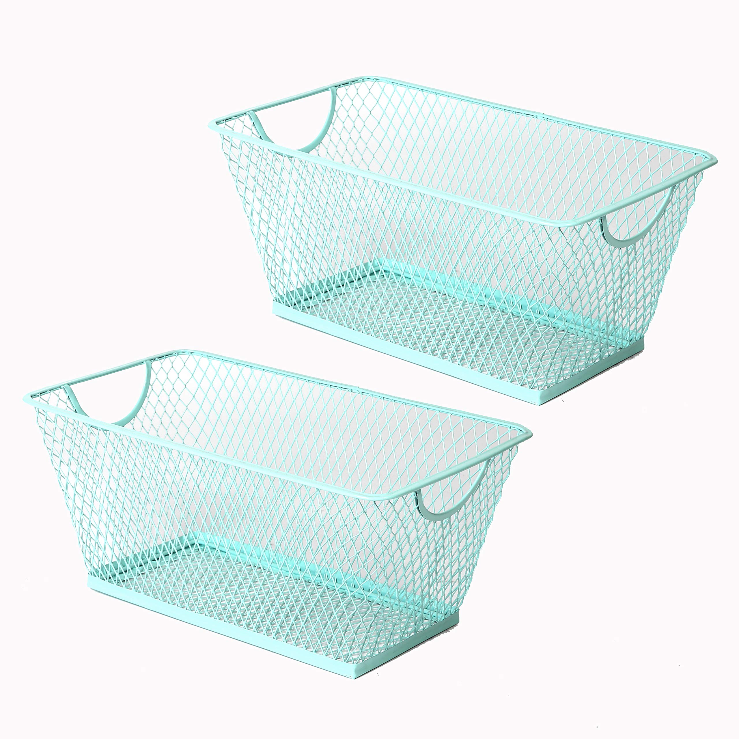 SLPR Office Desktop Organizer Wire Basket (Set of 2, Aruba Blue) | Classroom Craft Room Kitchen Pantry Garage Desk Stackable Metal Tapered Storage Bin