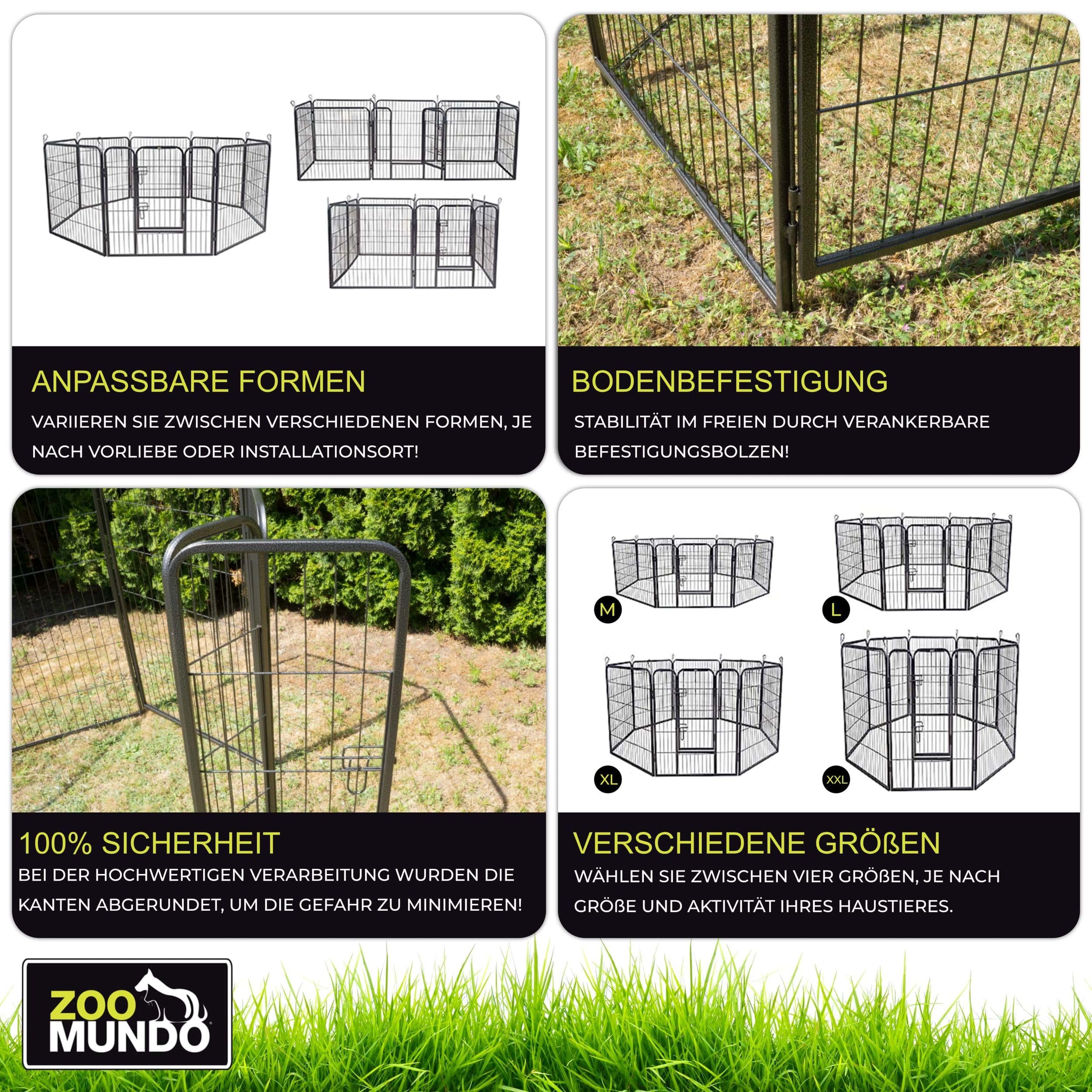 zoomundo Welpenauslauf 100cm hoch XL Laufgitter Tierlaufstall Welpenkäfig Absperrgitter Freilaufgehege Welpenzaun 8-Eck - Black Edition