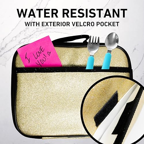 Miniatura 7 de Lonchera dorada con purpurina para niñas, mujeres, lonchera aislada para niños, perfecta para la escuela, el trabajo, compartimentos laterales