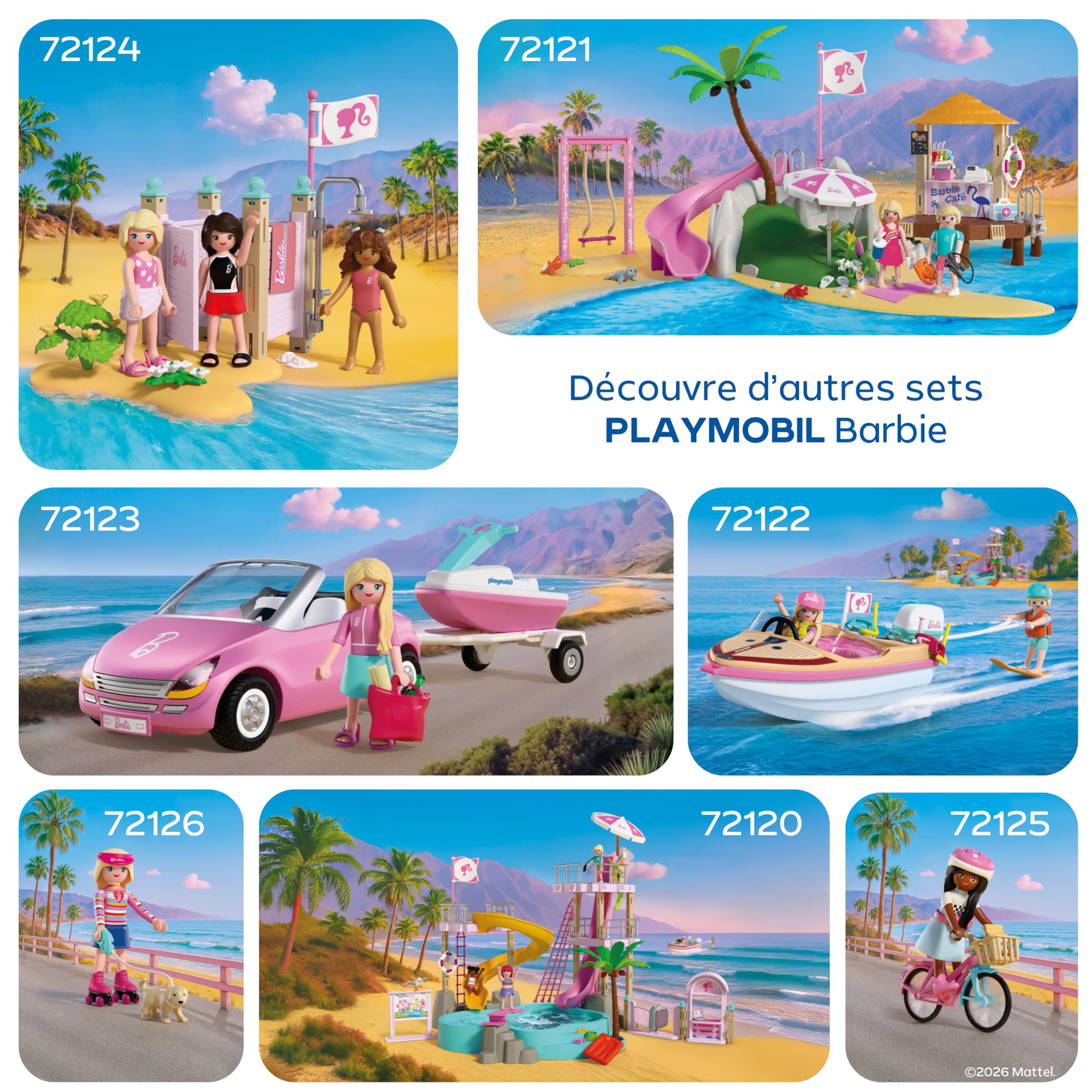 Playmobil, Barbie, Parc Aquatique, Aventures d’été avec Barbie, Nikki et Daisy, Grand Parc Aquatique remplissable avec de l’Eau réelle, Rêves d’été à Malibu pour Enfants à partir de 4 Ans, 72120