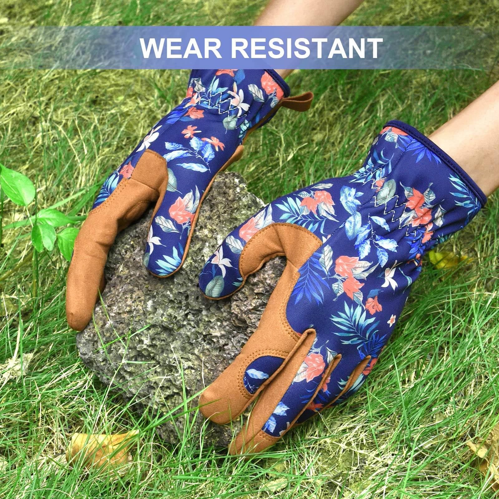 Damen-Gartenhandschuhe, Dornenfest, Leder, zum Graben, Pflanzen, Beschneiden (M, Militärblau)