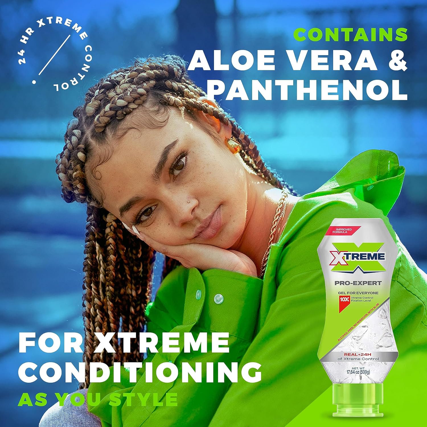 Xtreme Pro-Expert Clear Styling Hair Gel, Alcohol-Free 24-Hours Xtreme Control With Aloe Vera, 17.64 oz Squeeze Bottle (Pack of 12)