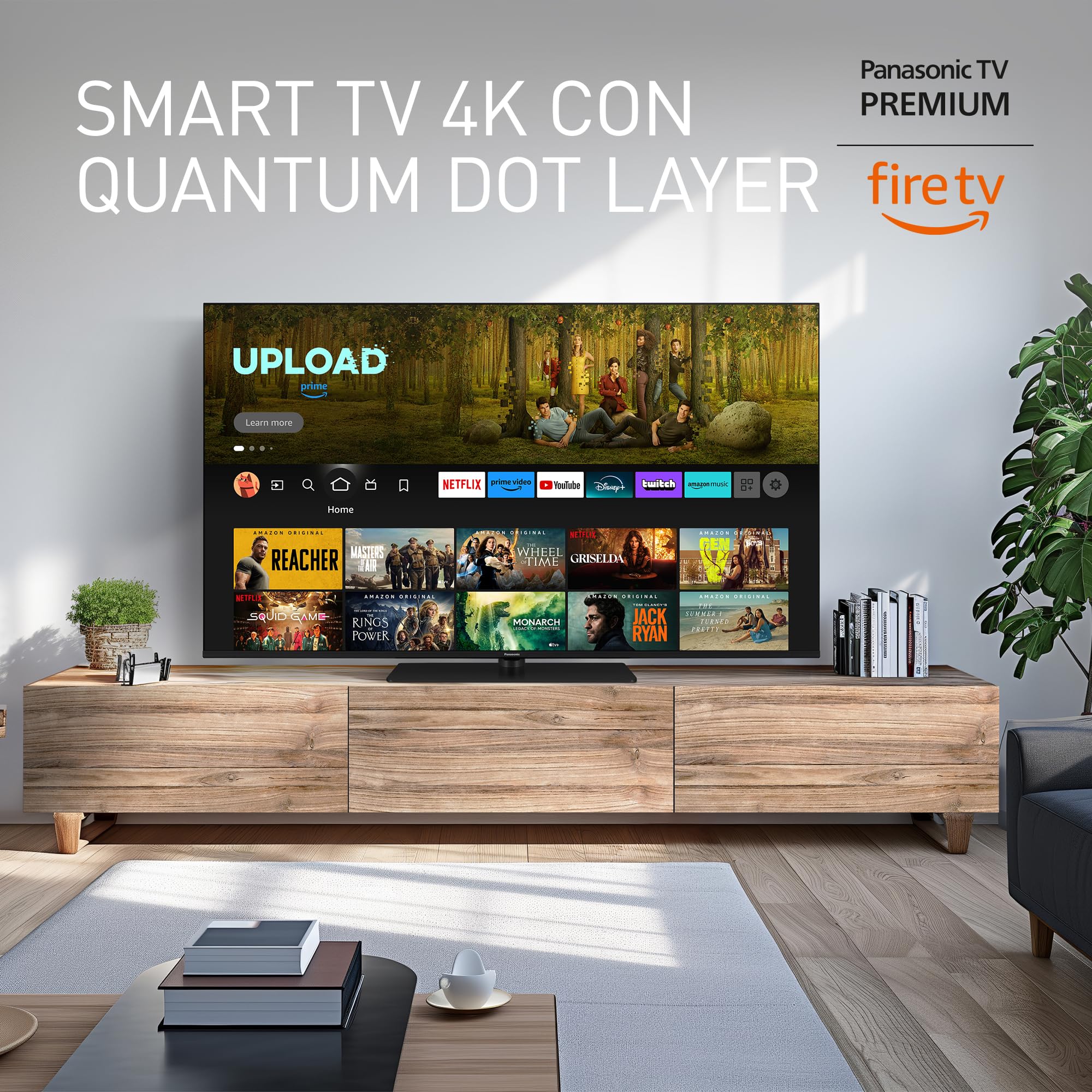 Panasonic Premium TV-43W80AEZC, Serie W80 43 Pulgadas 4K Ultra HD QLED Smart TV, Fire TV, Dolby Vision y Atmos, Modo De Juego Extremo, Control por Voz de Alexa, Airplay, Negro