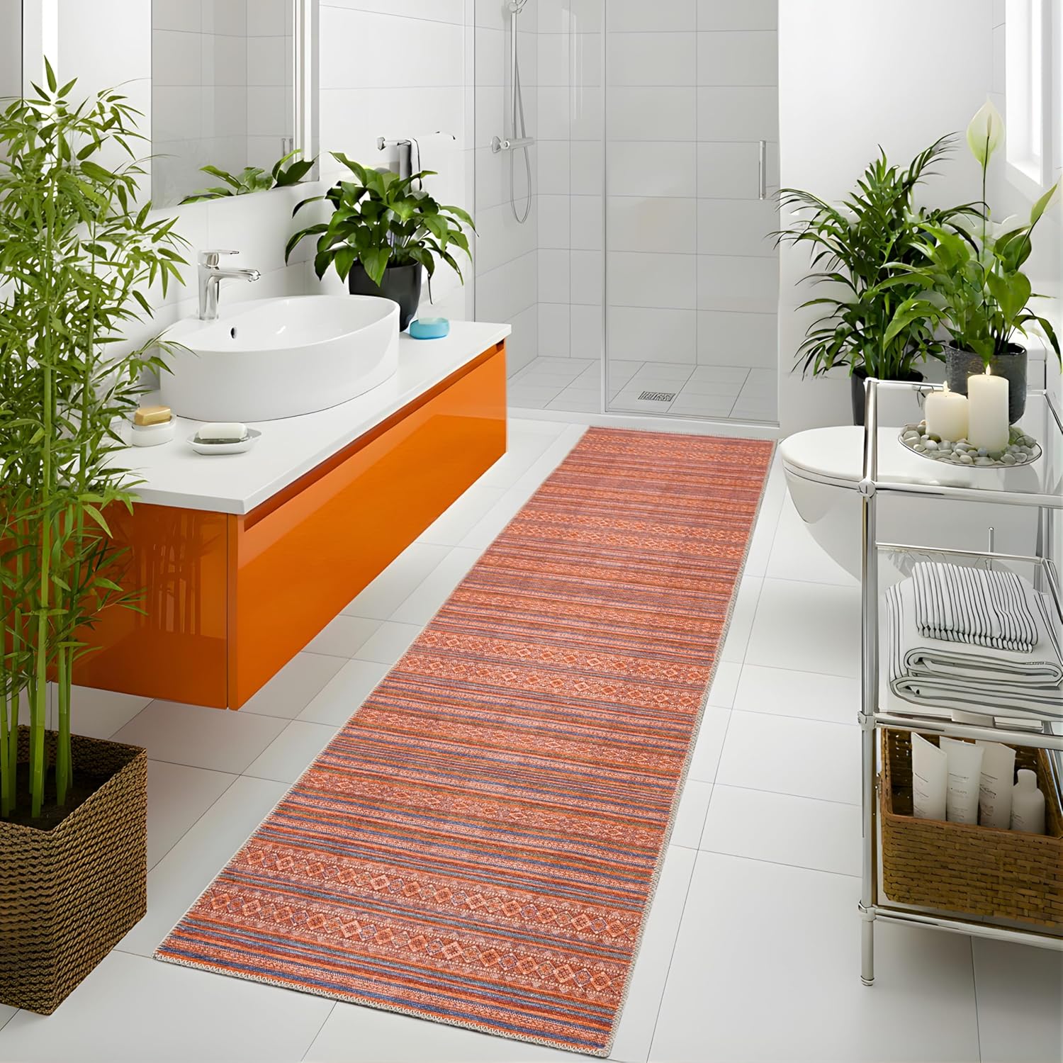 Sacred Artisans Washable 2x10 Runner Rug Non Slip for Hallway Entryway Kitchen Bedroom Bathroom and Laundry | Vintage Boho Ultra Durable and Low Pile 10ft Carpet Runners (Kilim, 2' x 10')