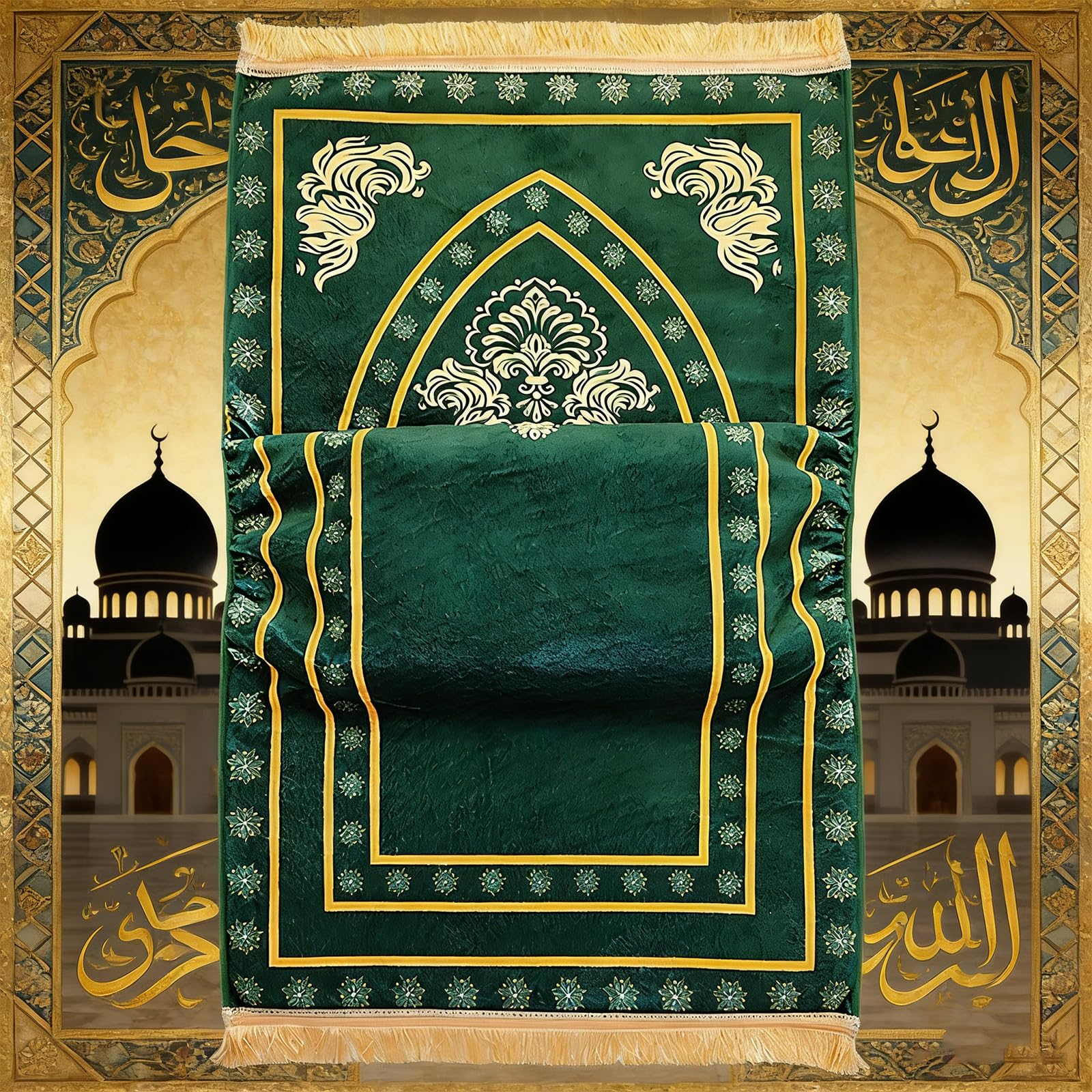 Tapis de prière en polyester extra épais de 8 cm avec base antidérapante, texture confortable, tapis de prière doux de 70 x 110 cm