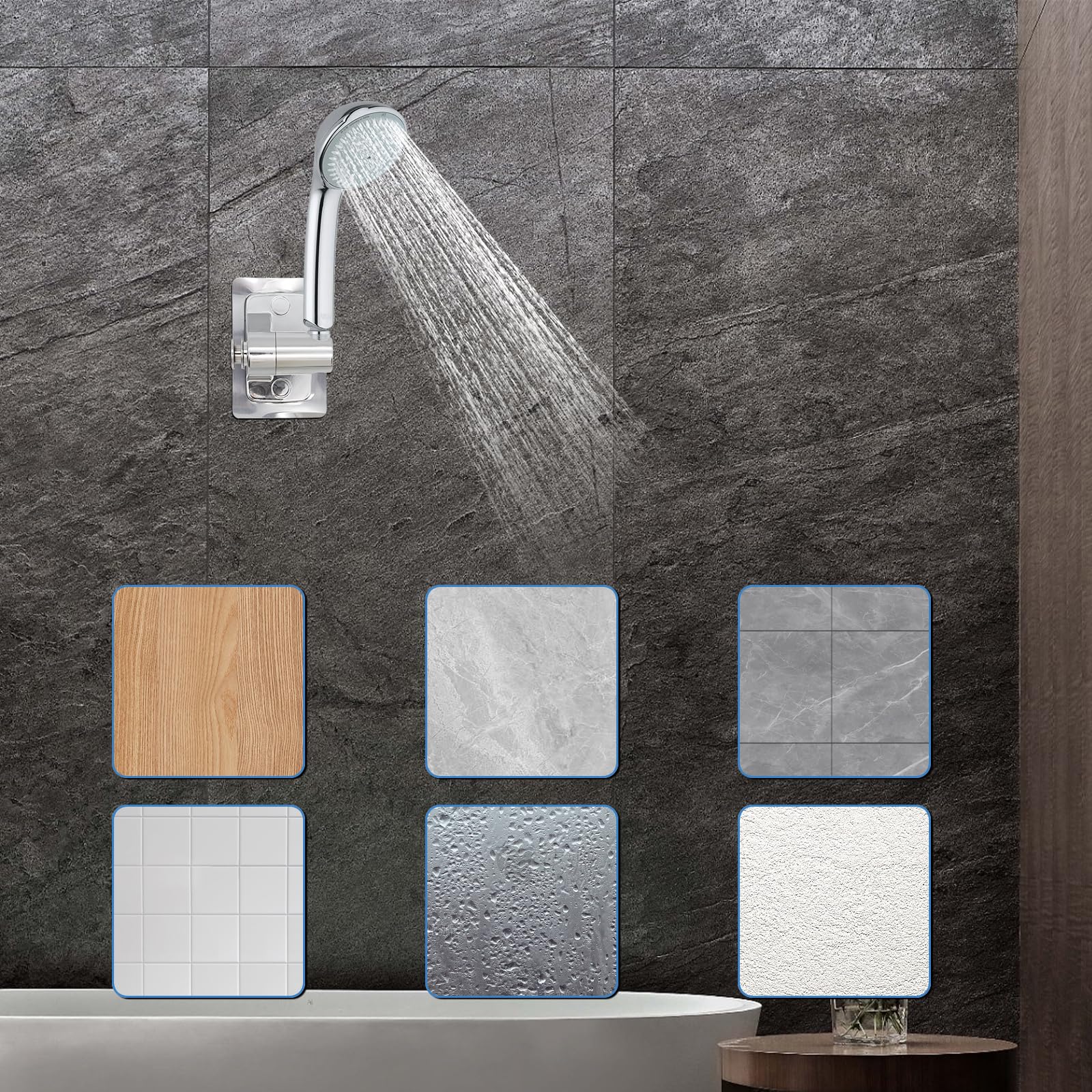 Supporto Soffione Doccia Adesivo - 360° Regolabile, No Fori, Per Pareti Lisce - Foto 8