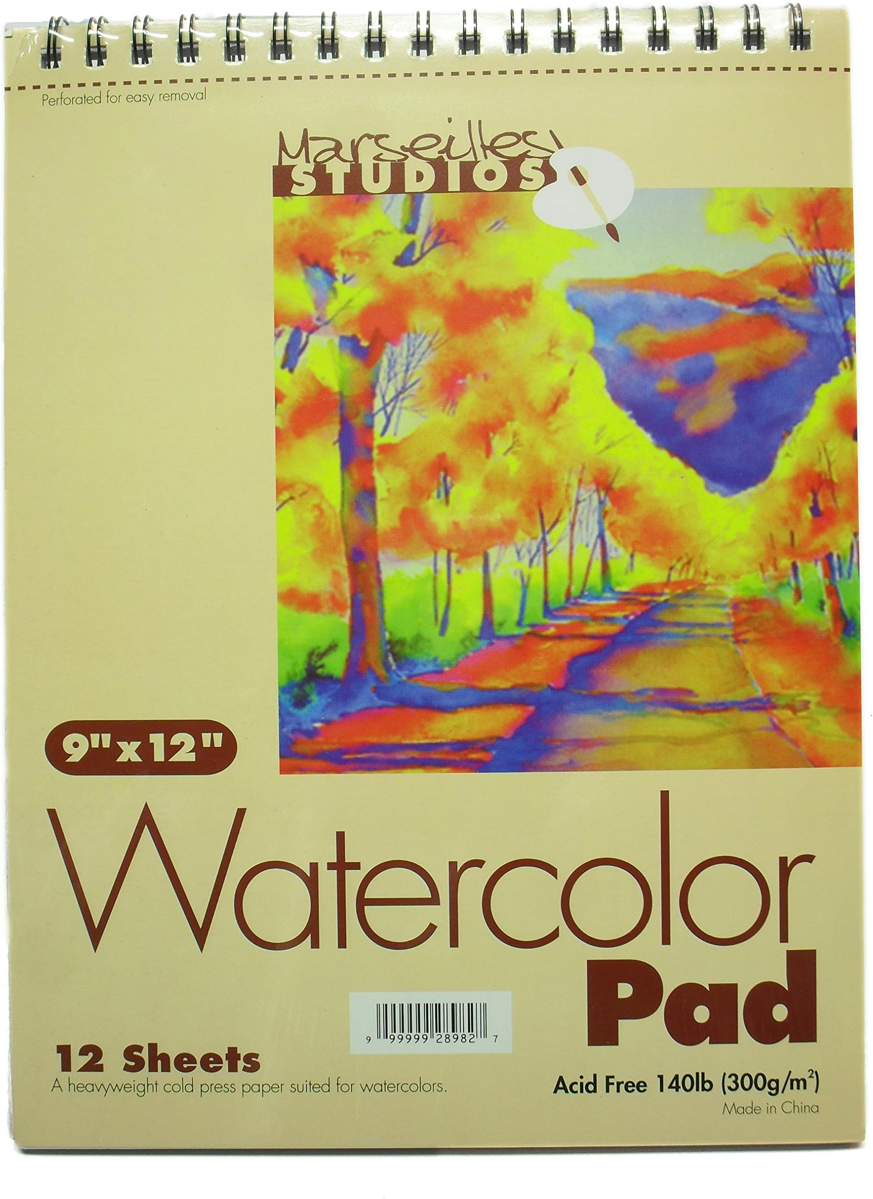 Marseilles Studios Watercolor Pad, 9 X 12 Inch Wired Notebook, 140 Lb Cold Press Paper