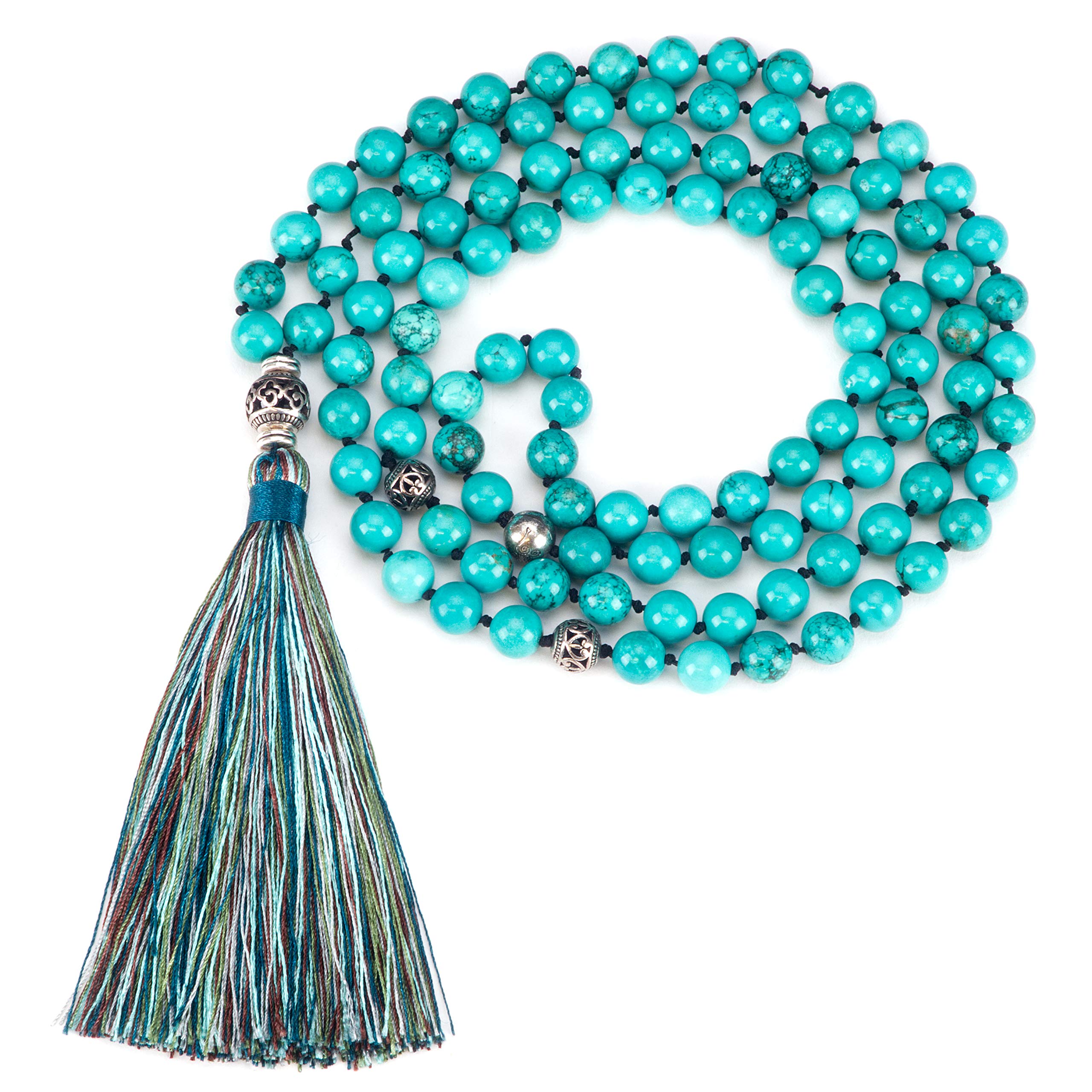 Cherry Tree CollectionCherry Tree Collection Mala Necklace | 108 Hand-Knotted 8mm Gemstone Round Beads, Antiqued Guru and Counter Beads, and Tassel | Meditation, Buddhist Prayer, Healing