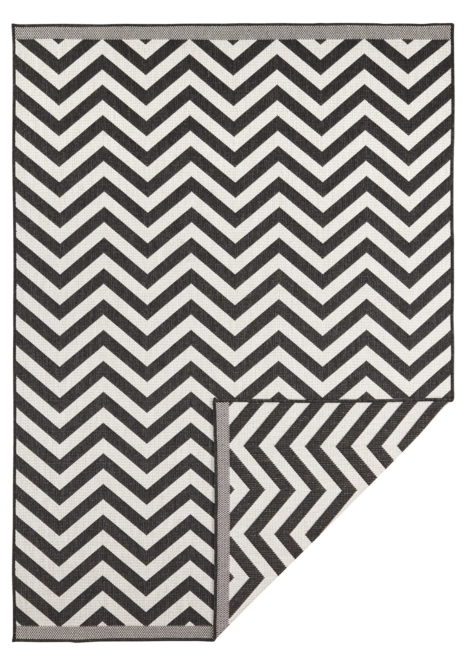NORTHRUGS In- und Outdoor Teppich Palma 80x150cm - Wendeteppich Wetterfest Modernes Design Zick-Zack Muster Läufer für Balkon Terrasse Garten Wintergarten Wohnzimmerteppich Wasserfest in Schwarz Creme
