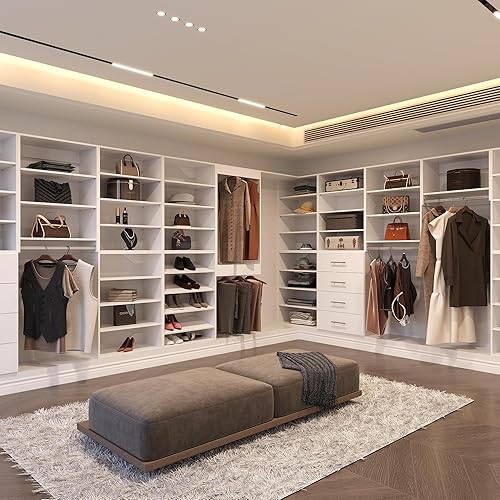 Miniatura 4 de Sistema modular de armario, sistema organizador de armario de 43 pulgadas de ancho con colgar, torre de almacenamiento de armario de madera para