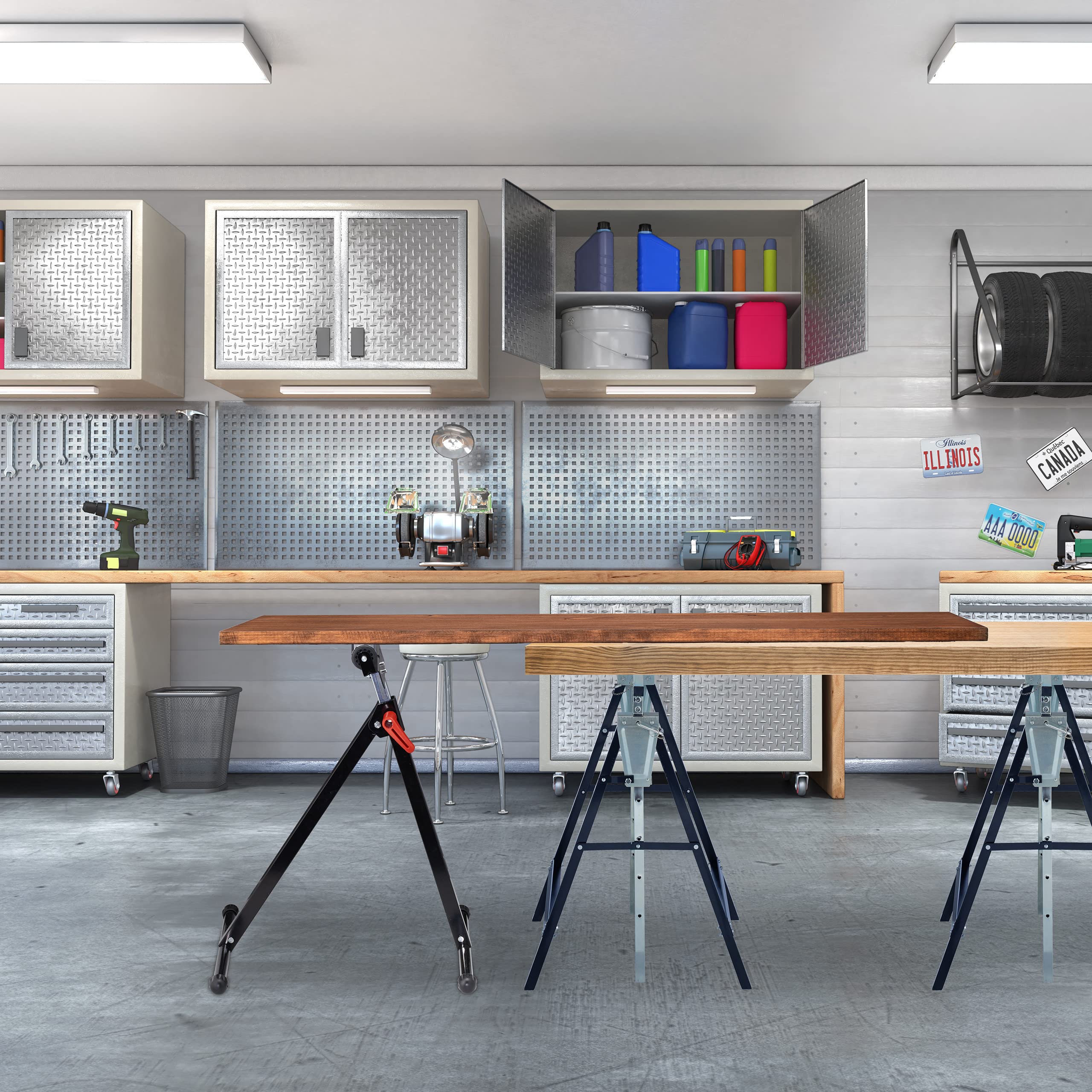 Relaxdays Caballete de Rodillos, Altura Trabajo Regulable 67-110 cm, Plegable, Resiste hasta 60 kg, Acero, Taller, Negro