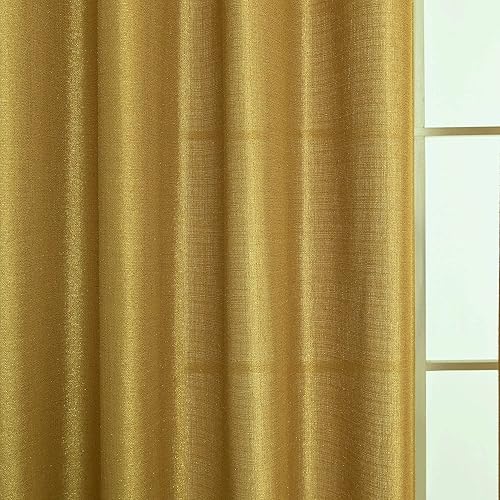 Miniatura 9 de Cortinas doradas de 63 pulgadas de largo para decoración de habitación de adolescentes y niños, 2 paneles con ojales, cortinas de ventana de