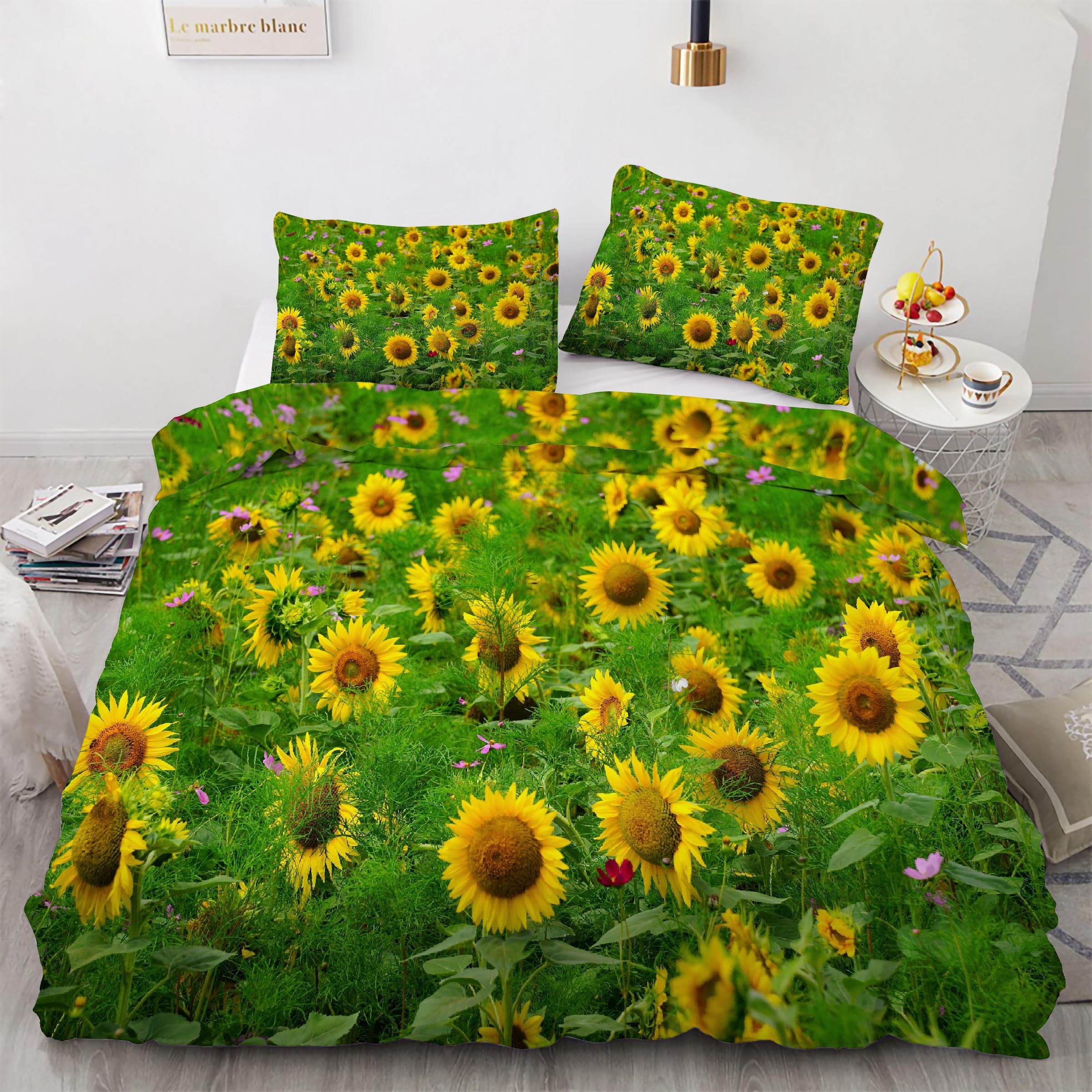 Housse de couette 200x200 fleurs en tissu anti-plis et facile à laver