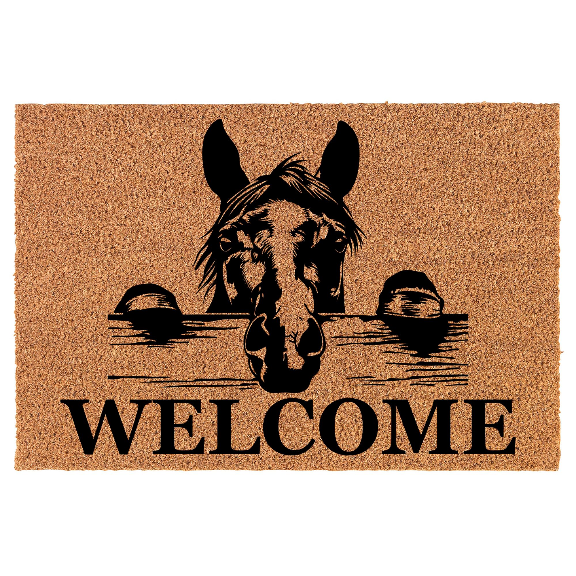 Welcome Doormat Coco Coir Door Mat Gift Welcome Peeking Horse (30" x 18")