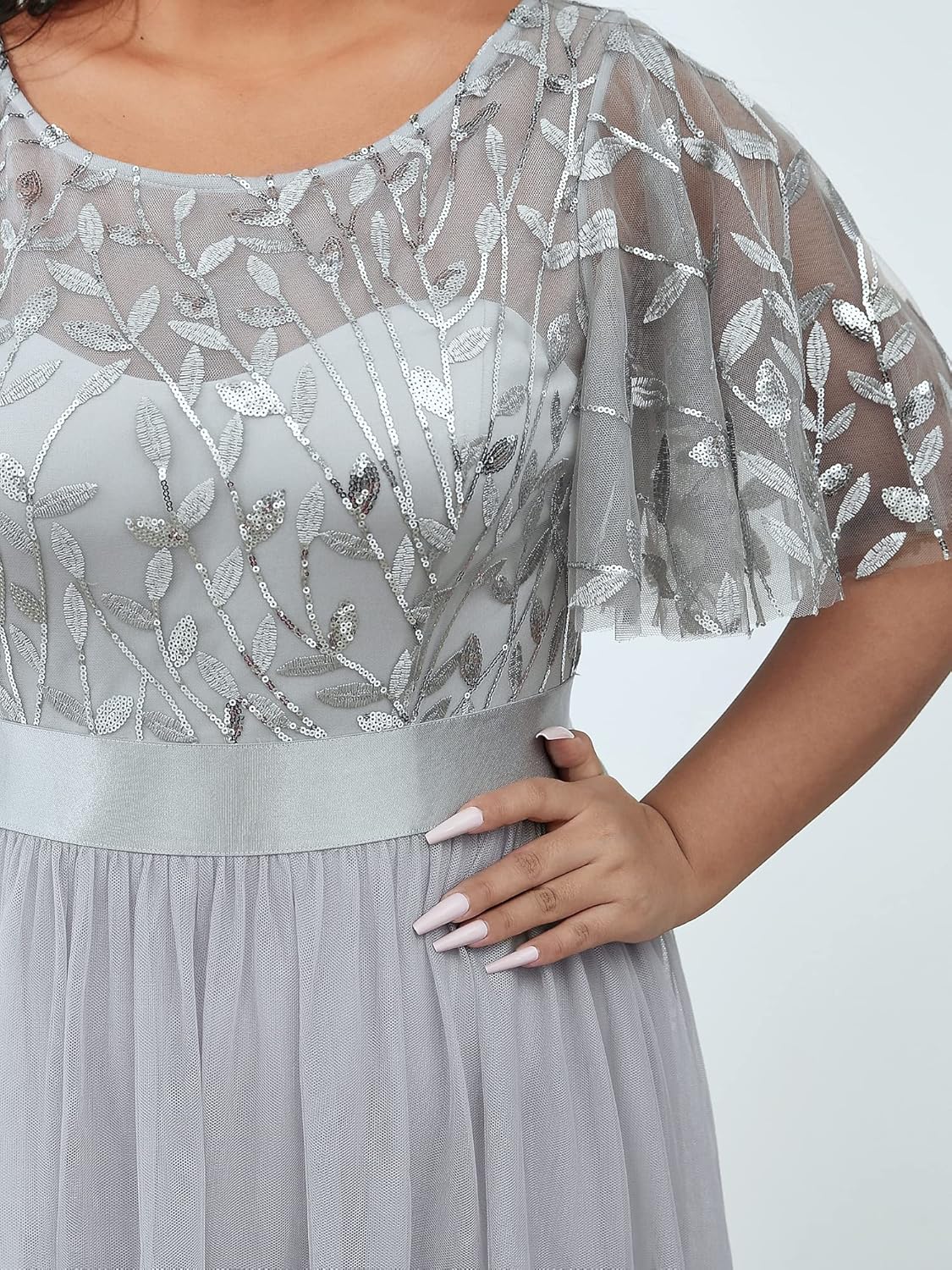 Ever-Pretty Women's Round Neck Short Sleeves Plus Size A-Line Tulle Sequin Formal Evening Dresses 0904-DA2 - Image 5