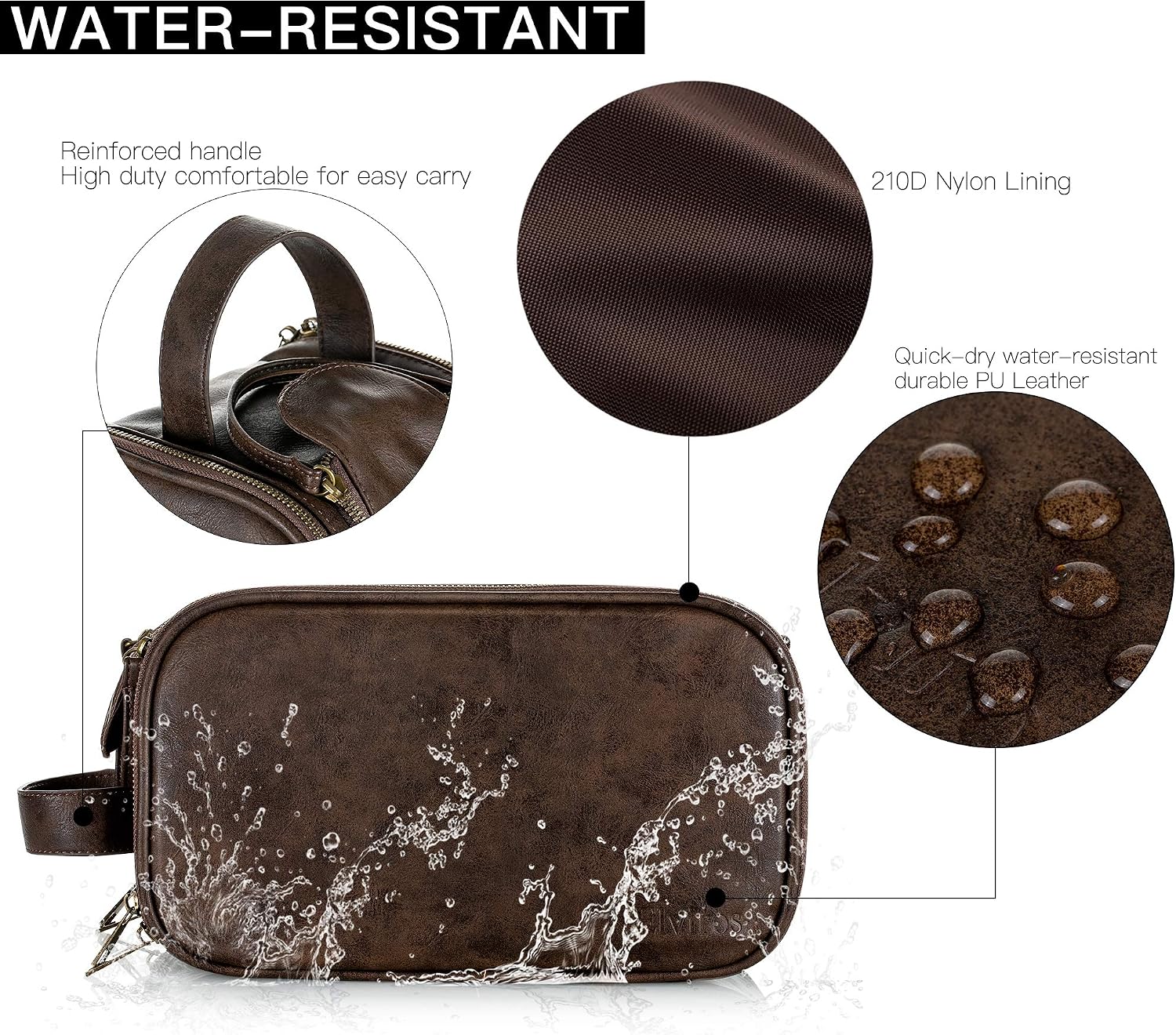 Water-Resistant Leather Toiletry Bag for Men Women Large Travel Wash Bag Shaving Dopp Kit Bathroom Gym Toiletries Makeup Organizer with Free Wet Dry Bag (Chocolate) - Image 4
