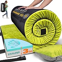 Vista 28 de Colchón de Espuma Viscoelástica de 3 Pulgadas para Acampar, Almohadilla de Dormir de Doble Capa Gruesa para Coche, Tienda, Cama, Enrollable, Verde