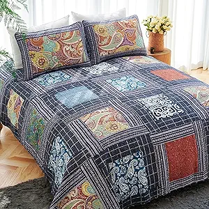 Secgo California King Quilt Size - 100% Cotton Oversized California Comforter Set Bedding Sets (120 * 110 Inch) with 2 Pillow Shams, Patchwork Reversible Lightweight Bedspread