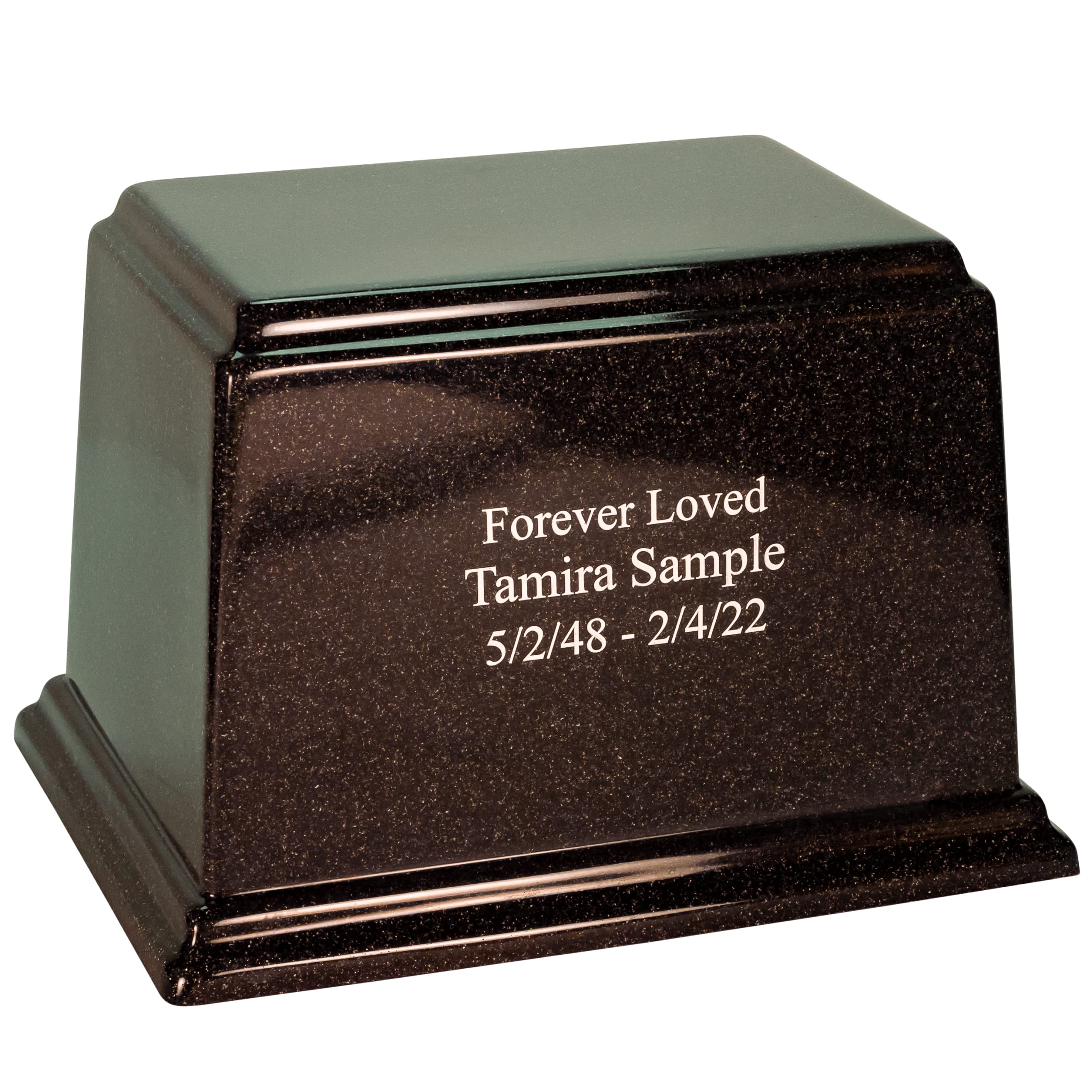 Custom Engraved Grant Cultured Marble Urn - Black Stone - Adult Size - Cremation Urns for Human Ashes - Ground Burial, Home Memorial and Funeral Cremation Urn
