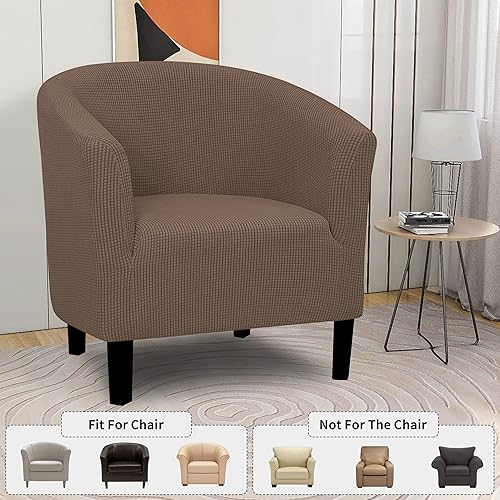 Miniatura 2 de Easy-Going Funda elástica para sillón de club de 1 pieza, funda para sofá de bañera de barril, protector de muebles, funda de sofá jacquard, marrón