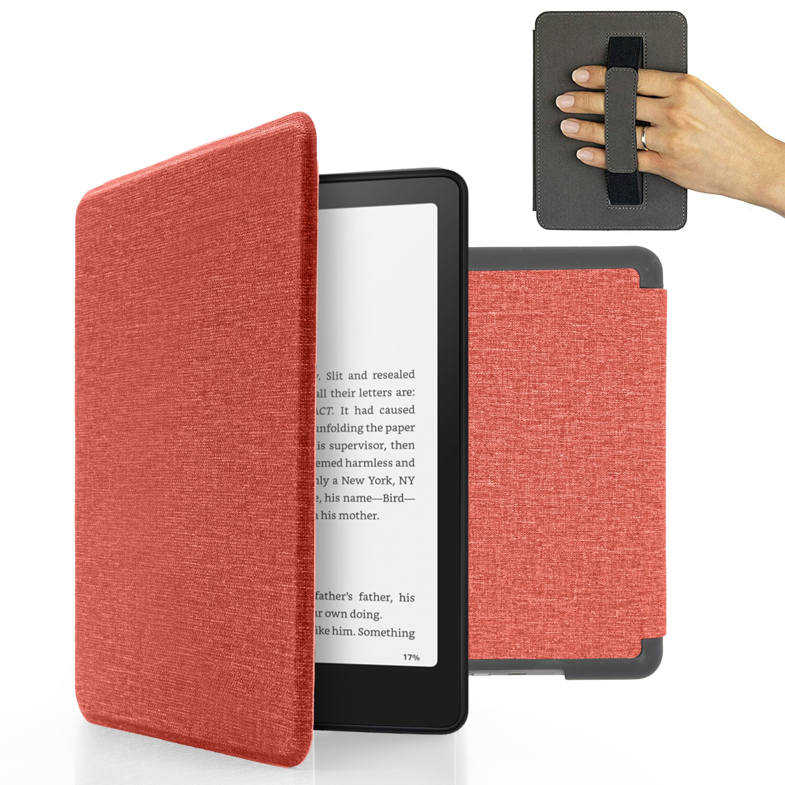MyGadget Housse pour Kindle Paperwhite 12e Génération [ 2024 - SA569P - 7 Pouces ] - Etui Nylon Poignée élastique - Flip Case Tissu - Cover Rose
