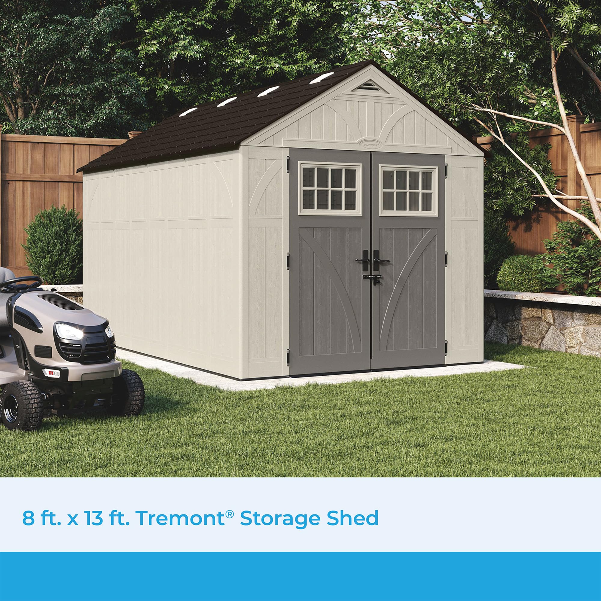 Suncast 8' x 13' Heavy-Duty Resin Tremont Storage Shed, Sand, Made in The USA - Image 2