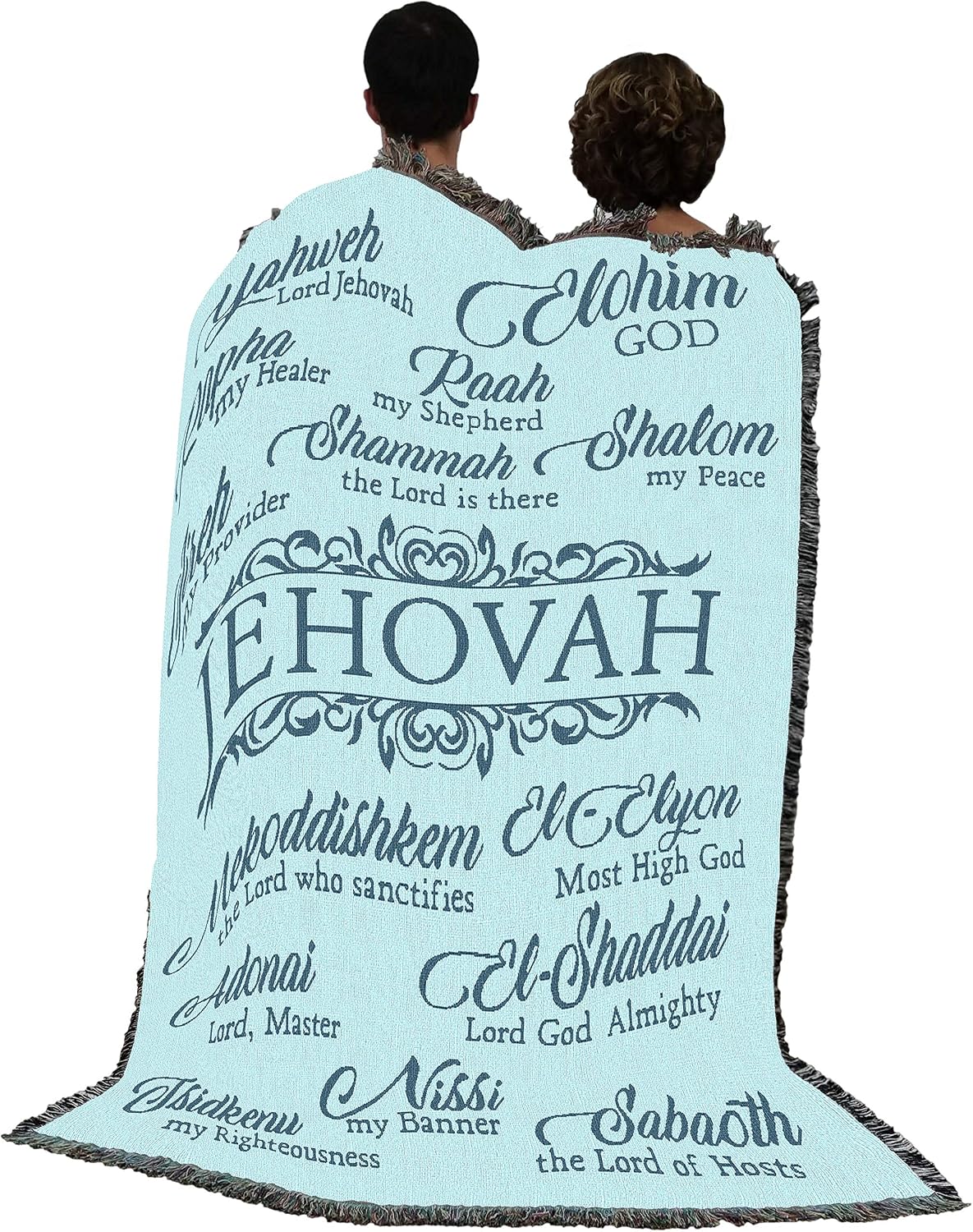 Pure Country Weavers Jehovah Blanket Sky Blue - Religious Gift Tapestry Throw Woven from Cotton - Made in the USA (72x54)