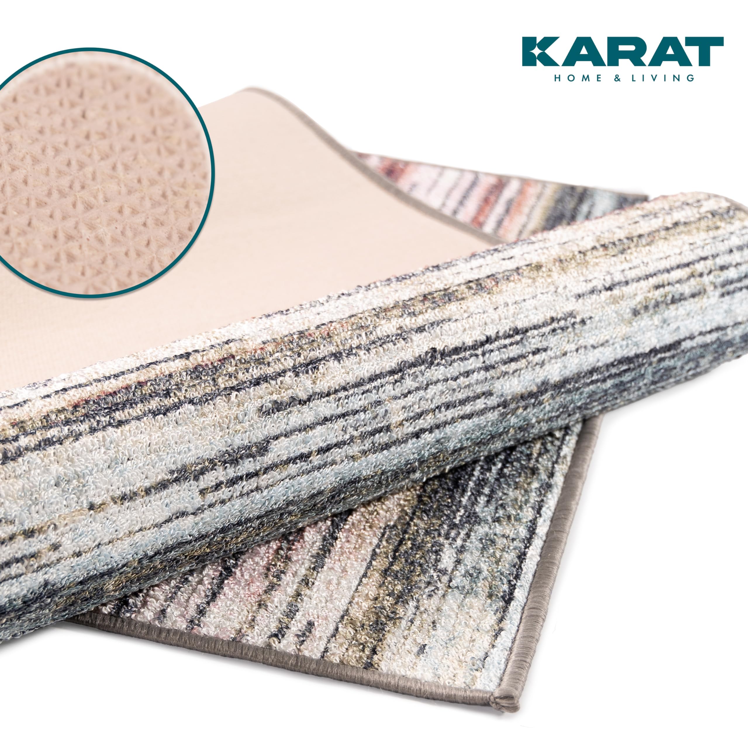 KARAT Teppich Läufer für Küche, Flur & Wohnraum Küchenläufer - Rutschfester Moderner Flurteppich für Wohnzimmer & Schlafzimmer Meterware nach Maß, Beige-Rot, 80 x 450 cm (Cudillero)