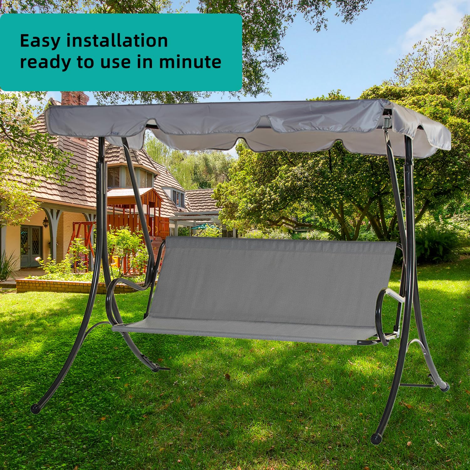 Housse de siège de rechange pour balancelle hollywoodienne - Imperméable - Oxford 600D - Pour l'extérieur - 2 et 3 places - 115 x 48 x 48 cm - Gris