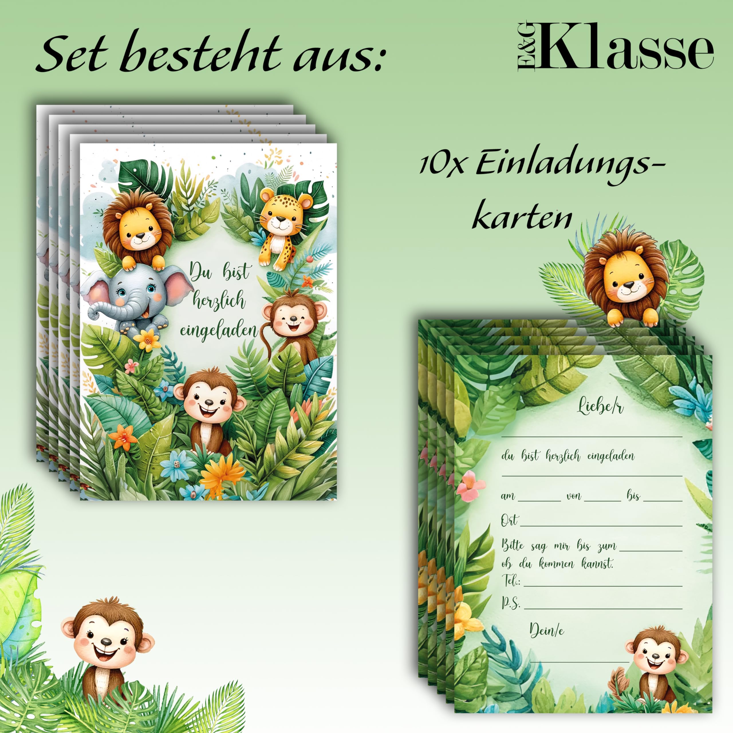 Nappes Anniversaire Enfant Thème Jungle – Lot De 2, 137x274 Cm, Plastique PE, Avec Cartes D’invitation