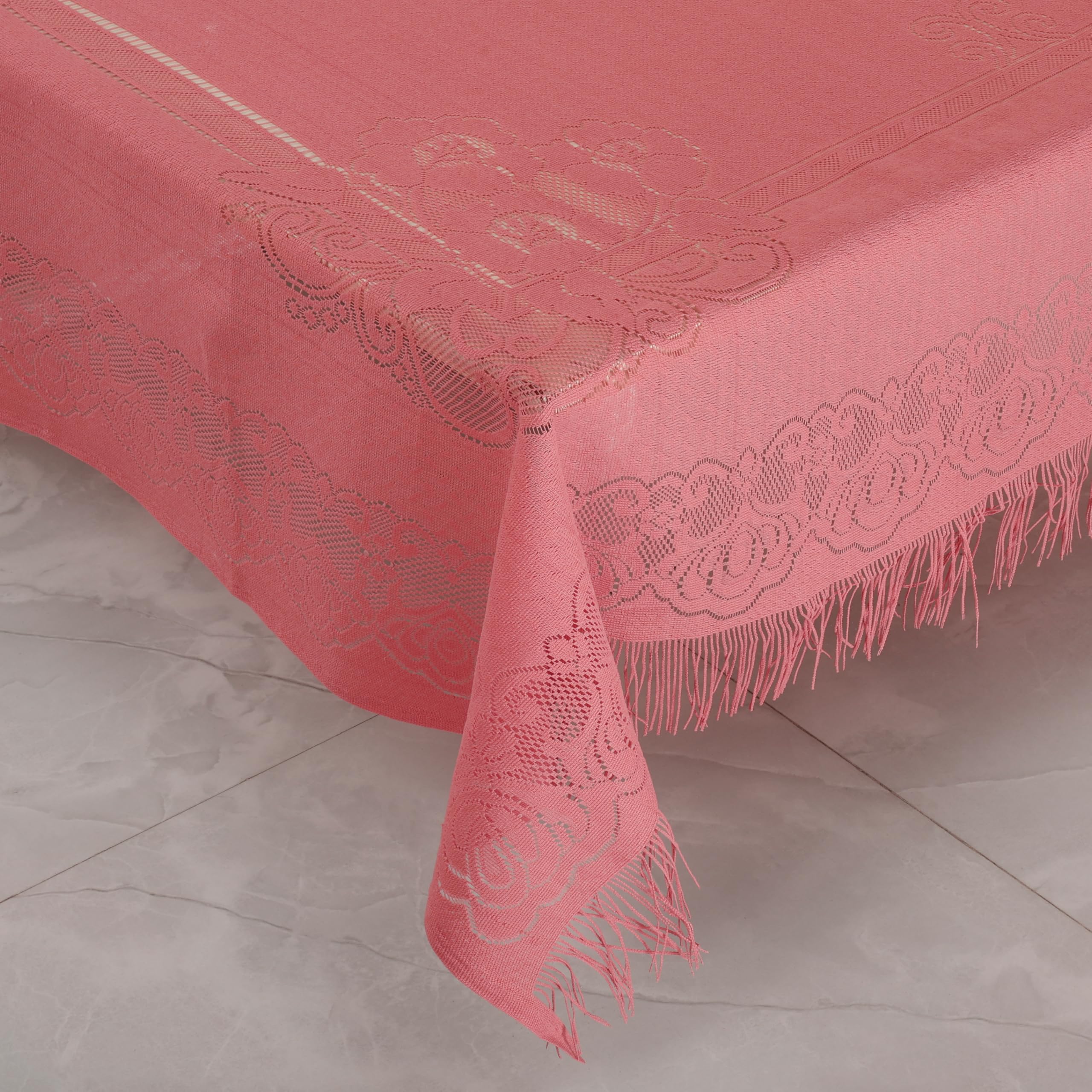 Homerz Premium Center Table Cloth, Cotton Table Linen, Royal and Durable Cover (Jhallar New Rust, 40x60 inch- Center Table)
