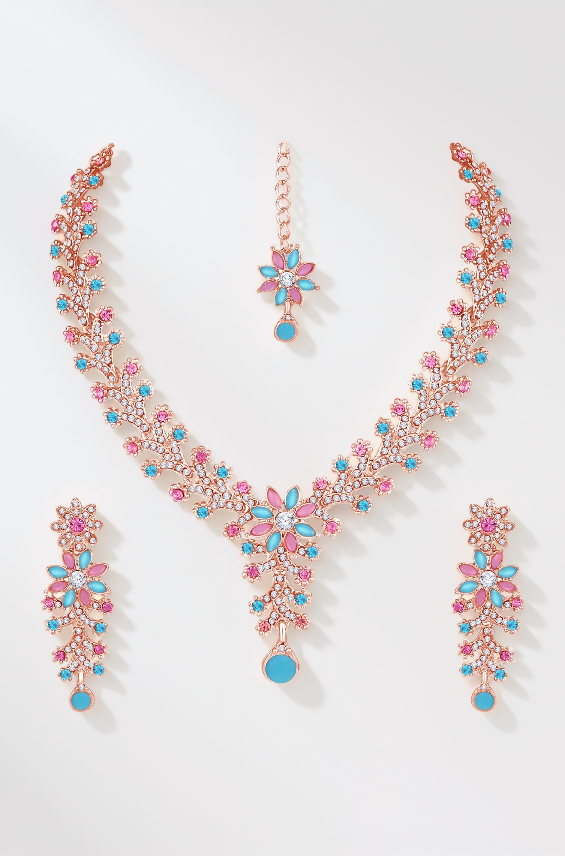 Atasi International Diamond Necklace Jewellery Set for Women with Earrings and Maang Tikka for Wedding, Party, Engagements & Festivals