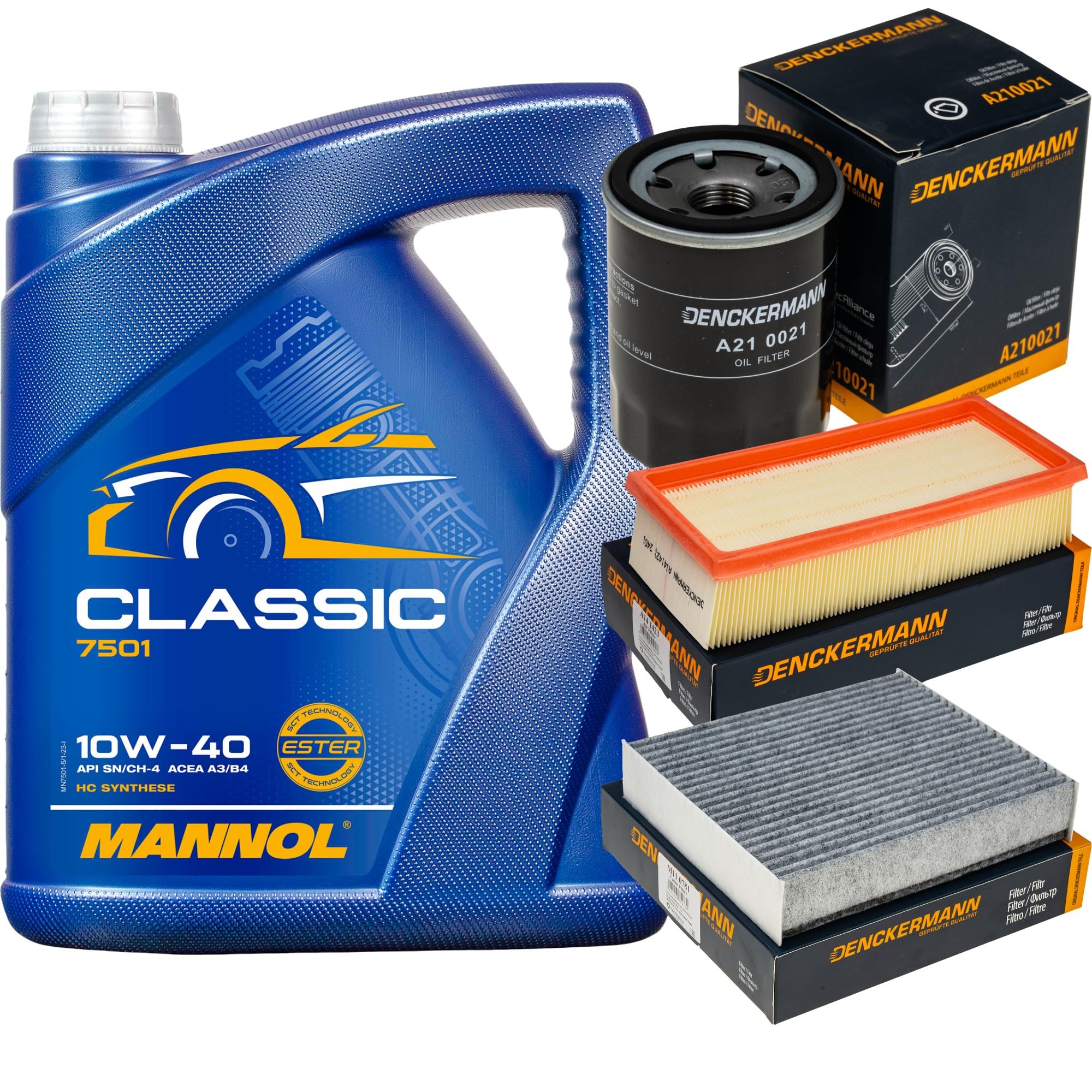 Pacchetto di ispezione Set di filtri con Classic 10W-40 5L, filtro aria, filtro olio, filtro ai carboni attivi, filtro abitacolo