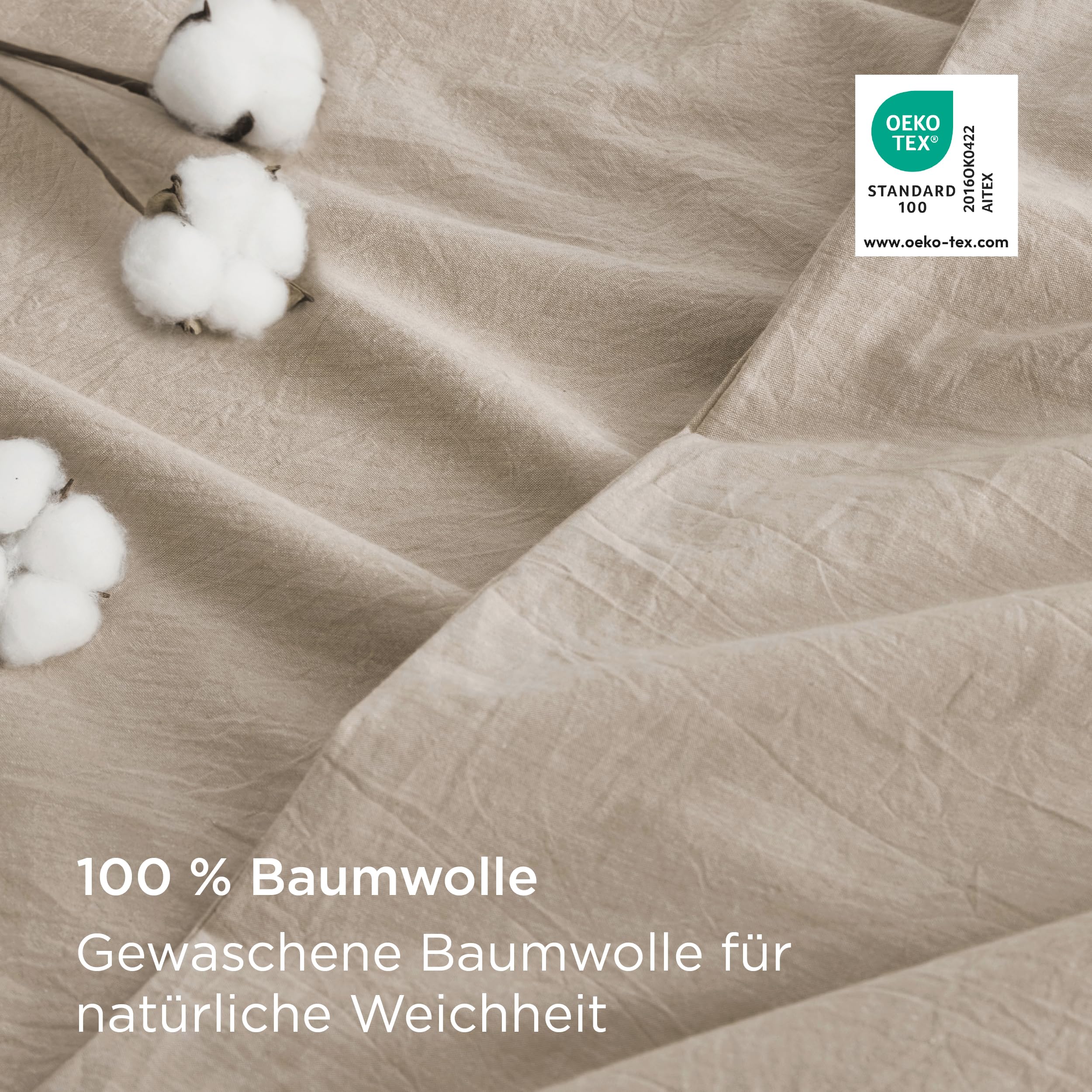 Parure De Lit 3 Pièces BEDSURE, Coton Lavé, 220x240 Cm + 2 Taies 80x80 Cm - Couleur Taupe, Style Lin Délavé, Oeko-Tex