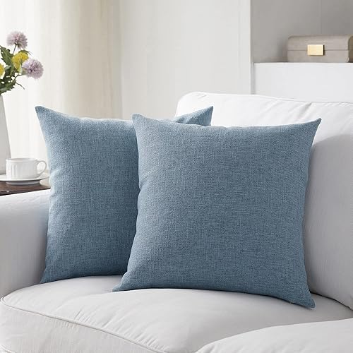 Miniatura 1 de Meekio Juego de 2 fundas de almohada de color gris oscuro azul de 22 x 22 pulgadas, fundas de almohada decorativas de lino con estilo bohemio y