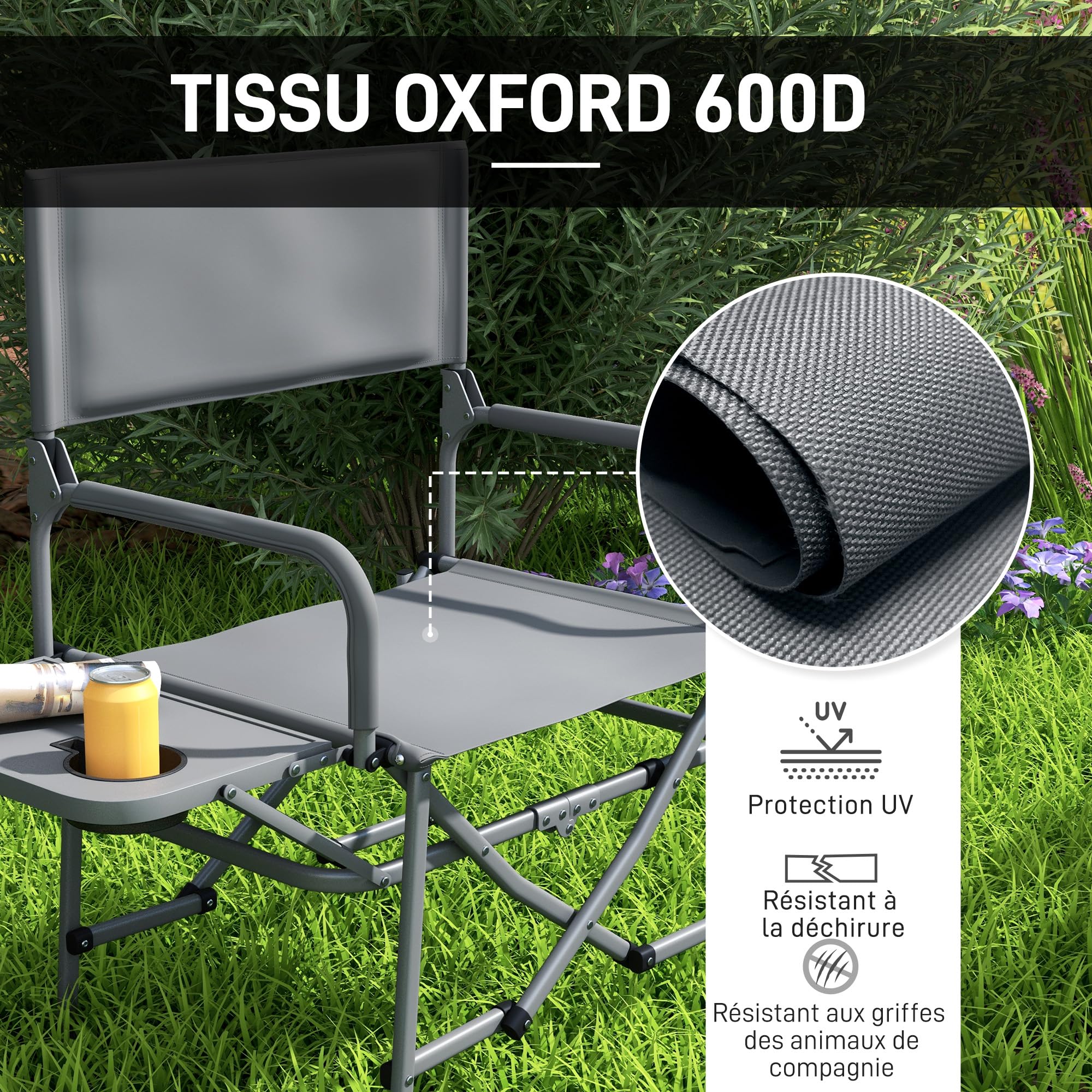 Chaise Jardin Directeur Porte-gobelet Chaise De Camping Outsunny Pliable Style Directeur – Avec Table Latérale & Porte-Gobelet – Idéale Jardin, Pêche, Plage, Pique-Nique – Gris Robuste Chaise Jardin Directeur Porte-gobelet Chaise De Camping Outsunny Pliable Style Directeur – Avec Table Latérale & Porte-Gobelet – Idéale Jardin, Pêche, Plage, Pique-Nique – Gris Robuste