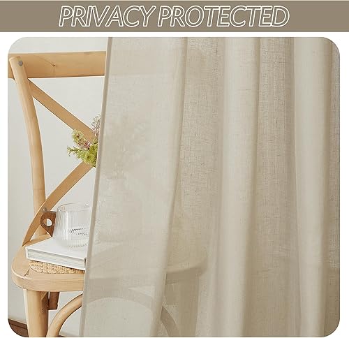 Miniatura 4 de RYB HOME 2 paneles de cortinas bohemias de lino para oscurecer la sala de estar, con bolsillo para cortinero, 84 pulgadas de largo, 2 paneles de