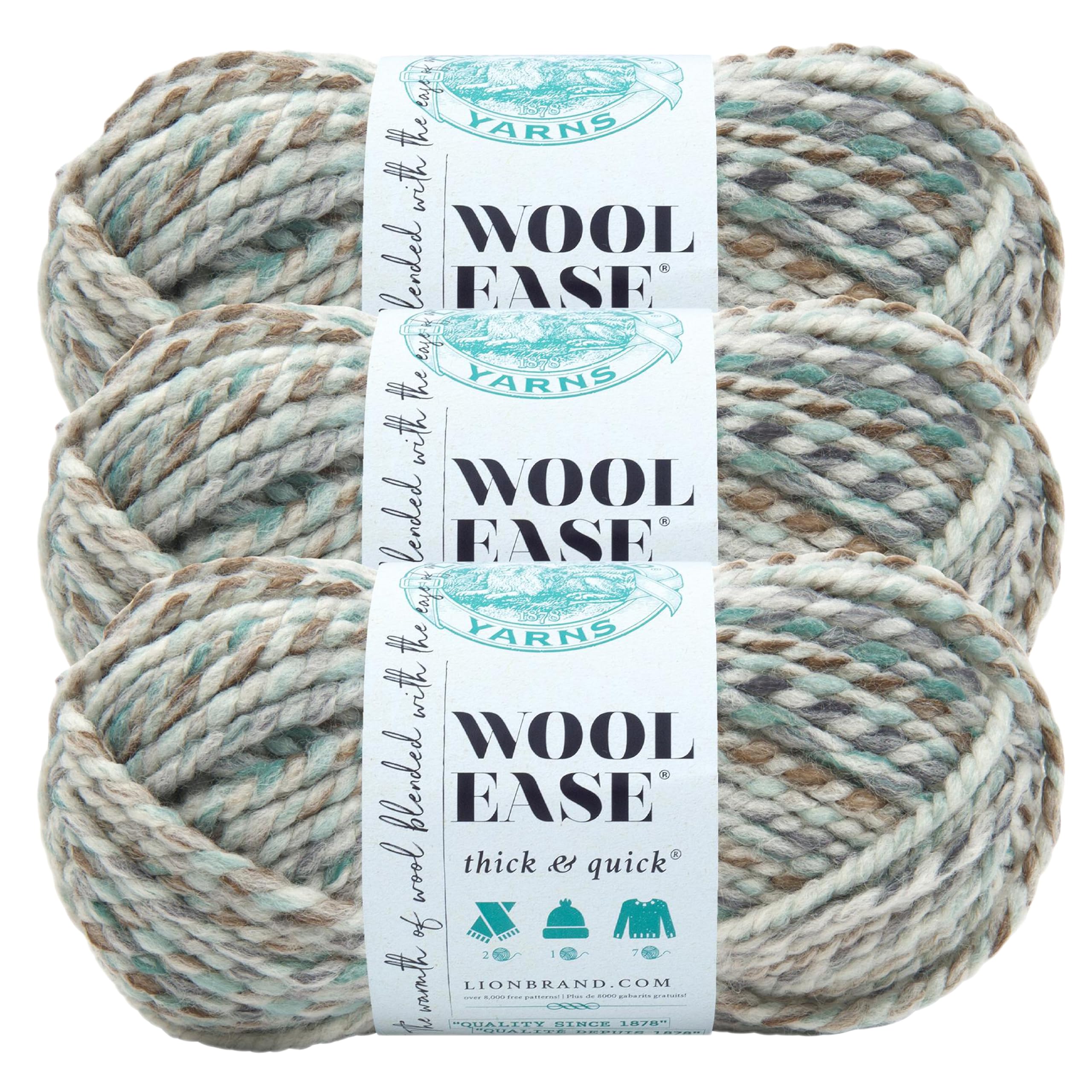 Lion Brand Yarn Wool-Ease Thick and Quick Yarn, Soft and Bulky Yarn for Knitting, Crocheting, and Crafting, 3 Pack, Seaglass