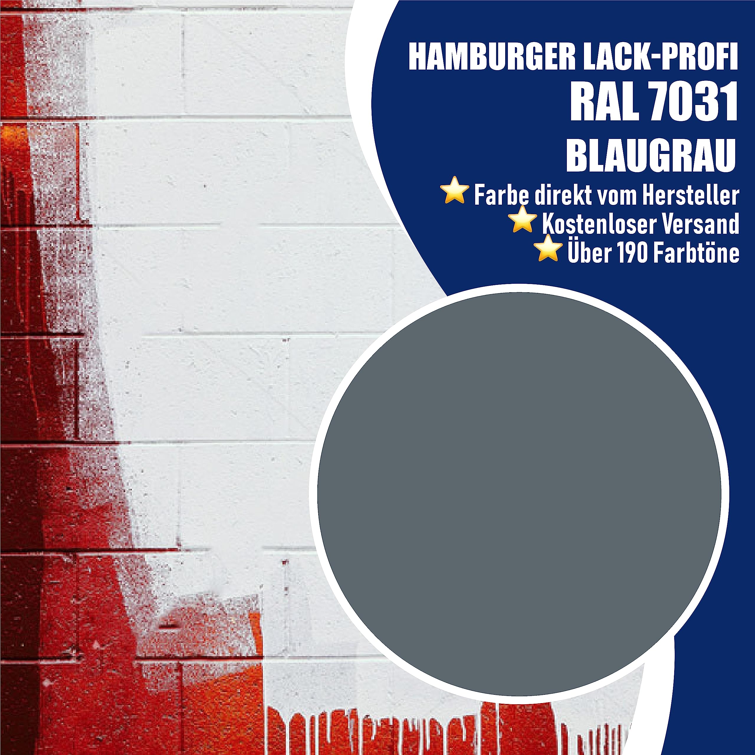 Hamburger Lack-Profi Betonfarbe SEIDENMATT Blaugrau RAL 7031 Grau Bodenfarbe Bodenbeschichtung Betonbeschichtung Fassadenfarbe (10 L)