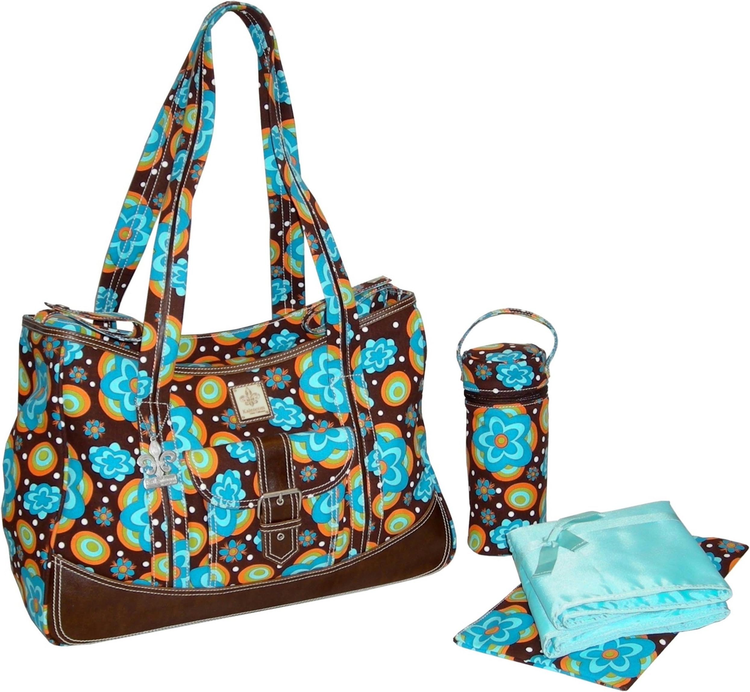Kalencom Fashion Diaper Bag, Changing Bag, Nappy Bag, Mommy Bag, Nylon Bag, Weekender Bag (Flower Power Blue)
