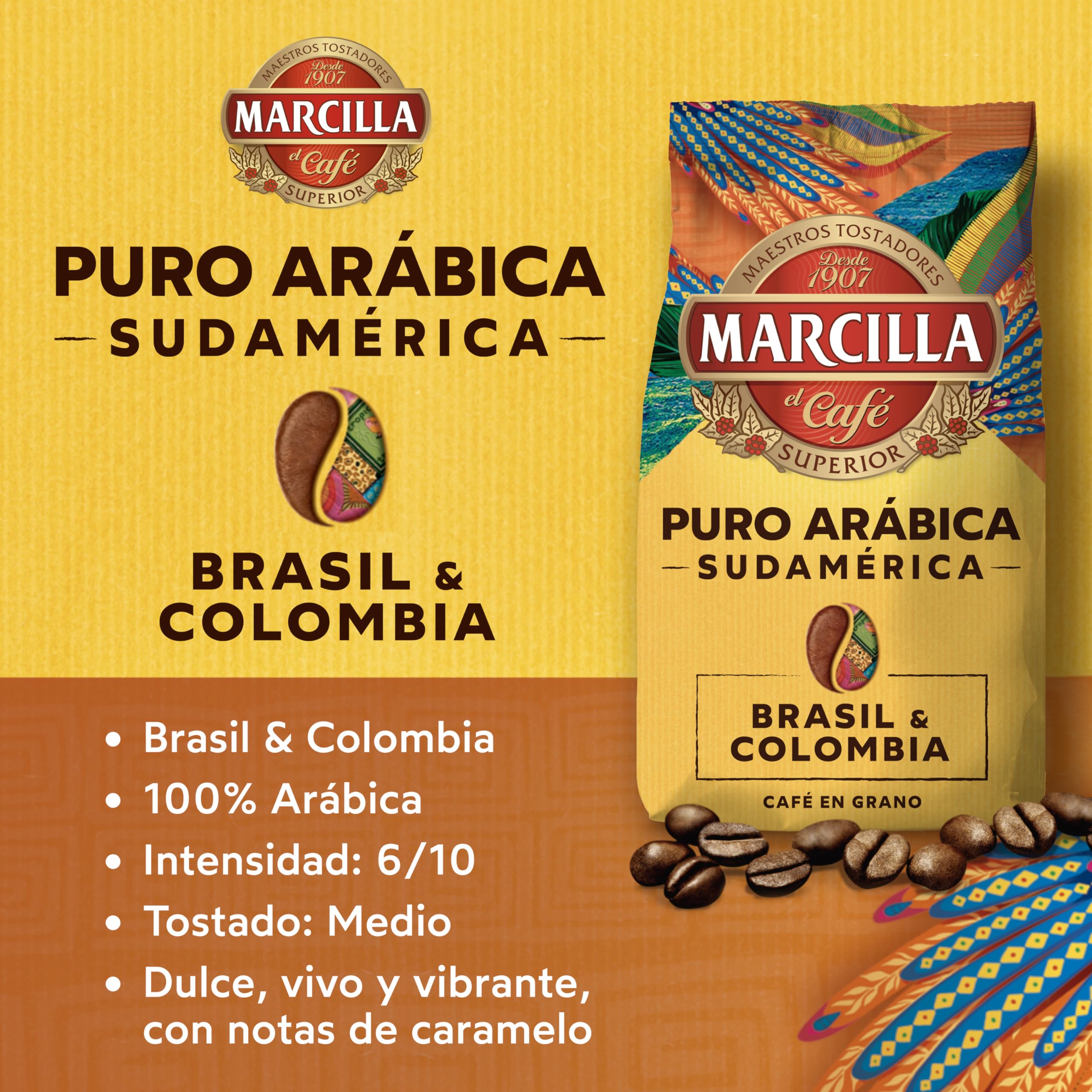 Marcilla Café Grano Puro Arábica Sudamérica Brasil & Colombia 400 g (Paquete de 2) — view 4