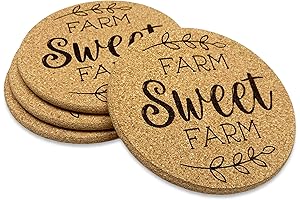 Farm Coasters, Set of 4 Farm Themed Farmhouse Decor for Kitchen & Home