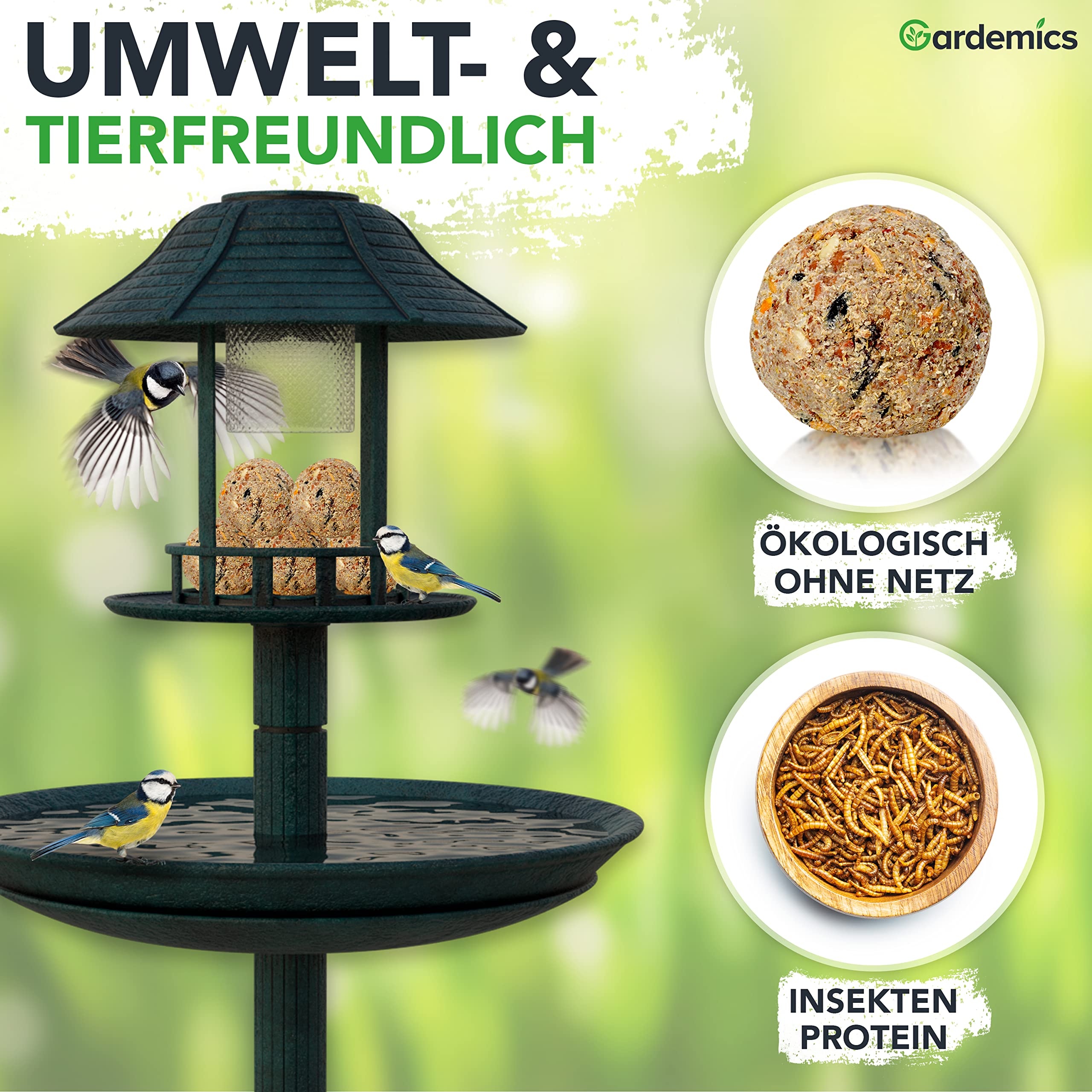 Gardemics Meisenknödel ohne Netz für Wildvögel, Insekten-Knödel [9 kg, ca. 100 Stück] Wildvogelfutter mit Insekten für Artenvielfalt im Garten | Proteinreiches Ganzjahresfutter