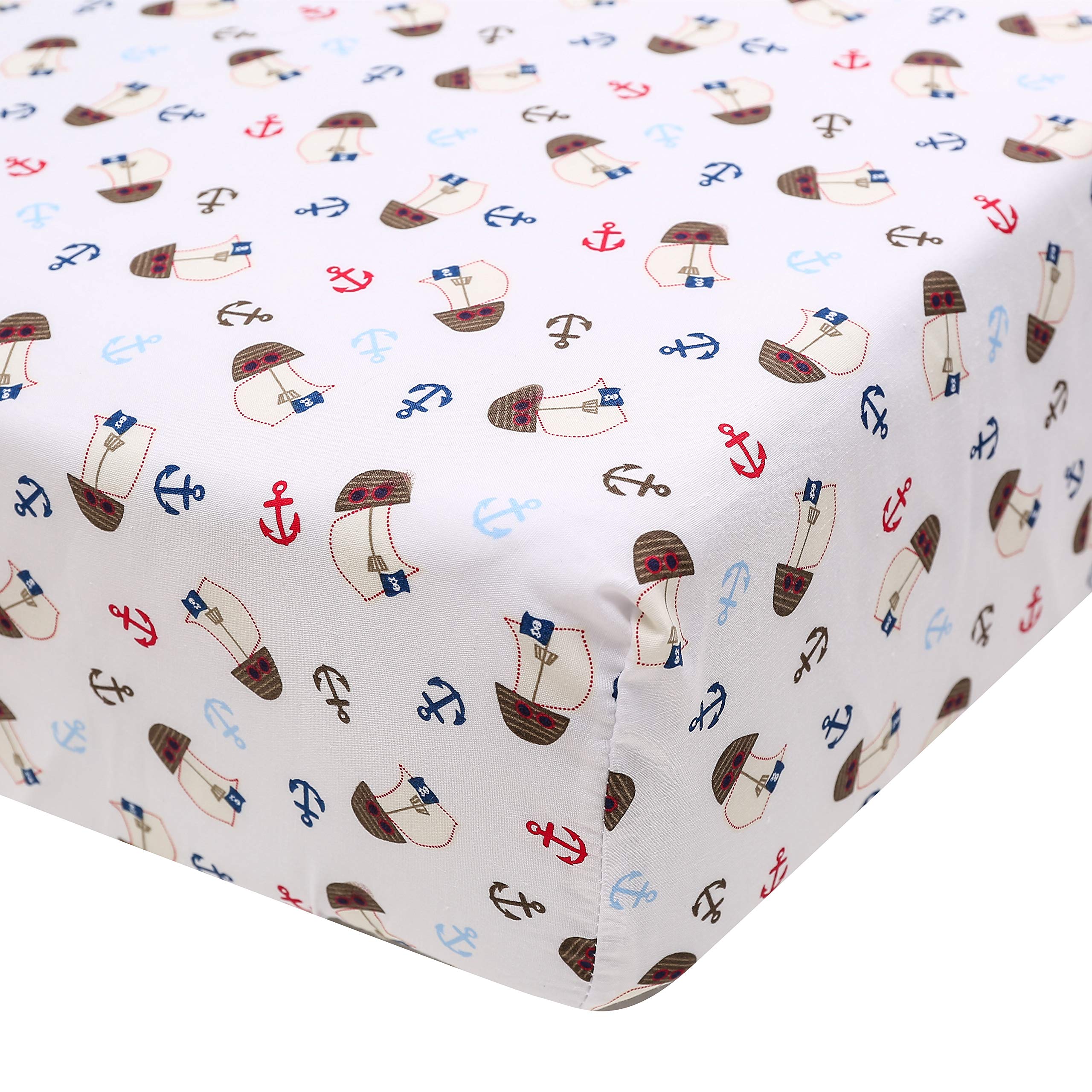 Brandream Juego de ropa de cama para cuna de bebé para niños, diseño náutico de pirata de palma, colcha de bebé, sábana bajera ajustable, falda de cuna incluida, 3 piezas azul marino