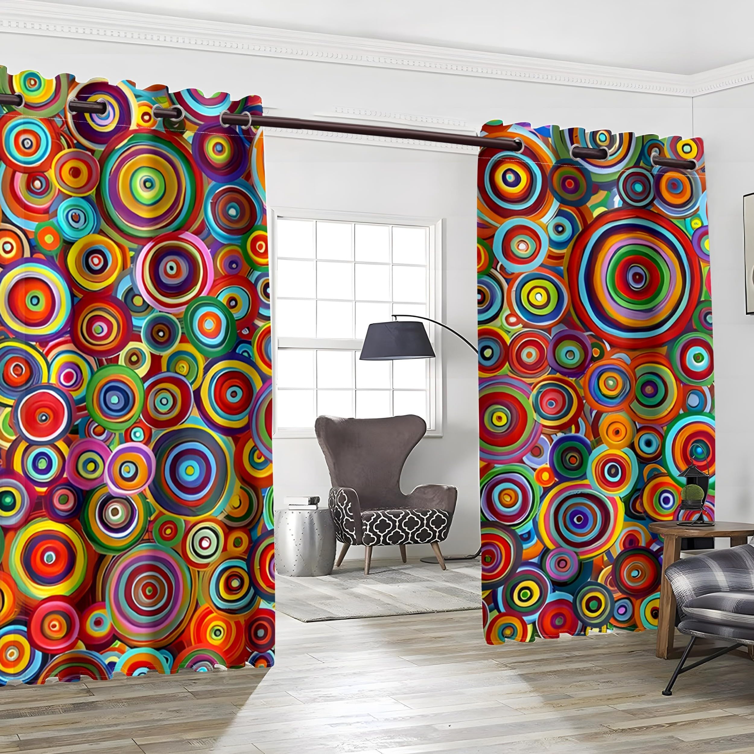 Lot de 2 Rideaux Cercles Concentriques Arc-en-Ciel Pop Art 280L X 220H Cm Rideau Occultant Thermiques Isolant Anti, Applicable à Rideaux Chambre Et Salon, Rideau Cuisine, Abstrait Coloré Style-AB65