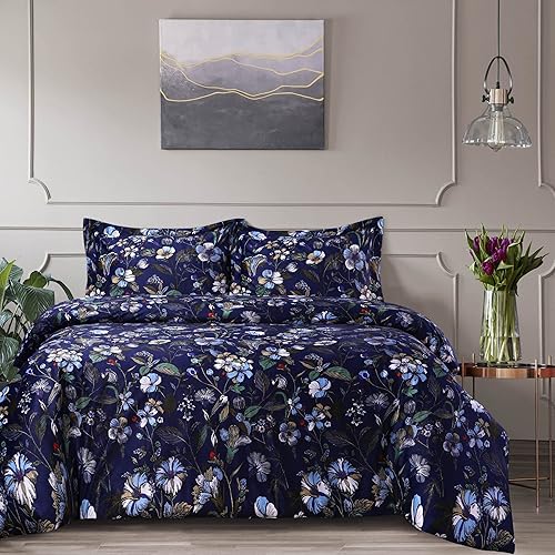 Miniatura 8 de Tribeca Living Juego de funda de edredón de terciopelo con estampado floral, suave al tacto, de gran tamaño, juego de tres piezas de lujo que