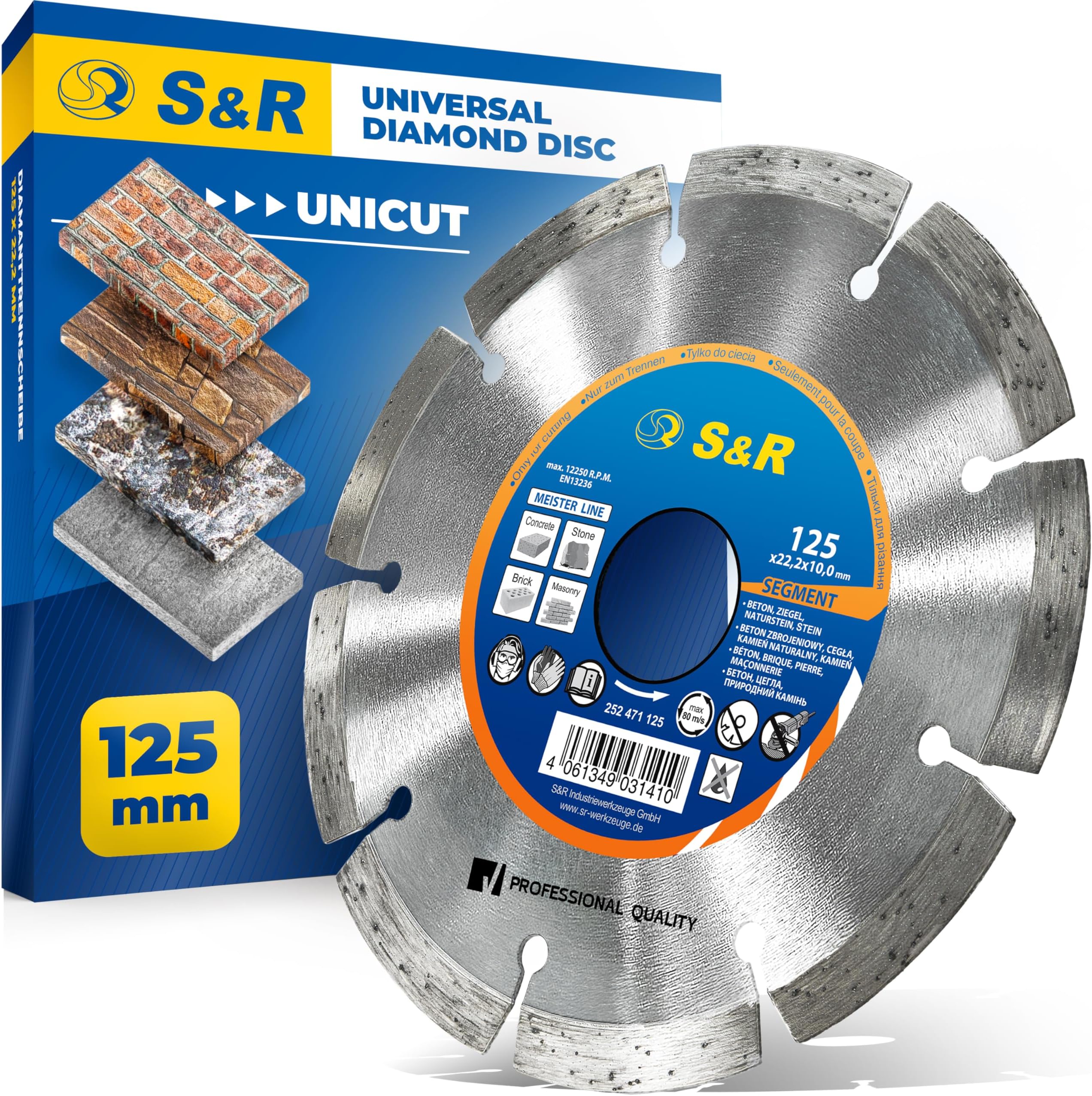 S&R Diamond Cutting Disc 125 x 22.2 mm Saw Blade for Angle Grinder universal use - Concrete, Stone, Brick, Masonry