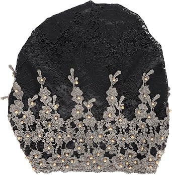 Tnfeeon Bonnet Casual Hat Fashion Beaded Lace Breathable Loose Lazy Beanie for Women27 * 23 * 2cm Black