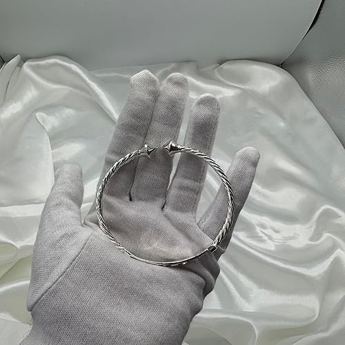 Miniatura 6 de Better Jewelry Pulsera personalizada de plata de ley 925 con placa de identificación en espiral con extremos piramidales gruesos